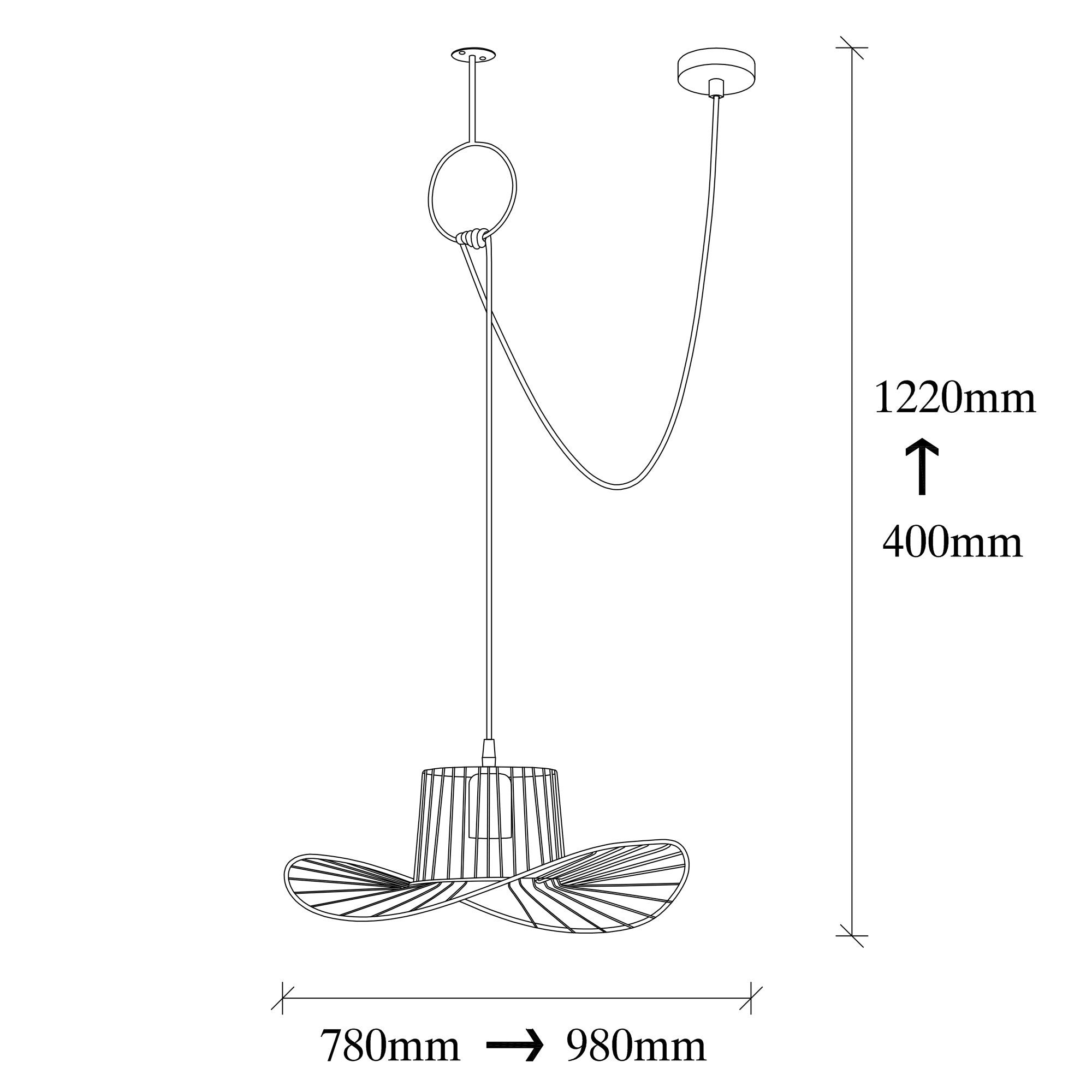 Candeeiro de Teto – 98 x 38 cm – preto – metal