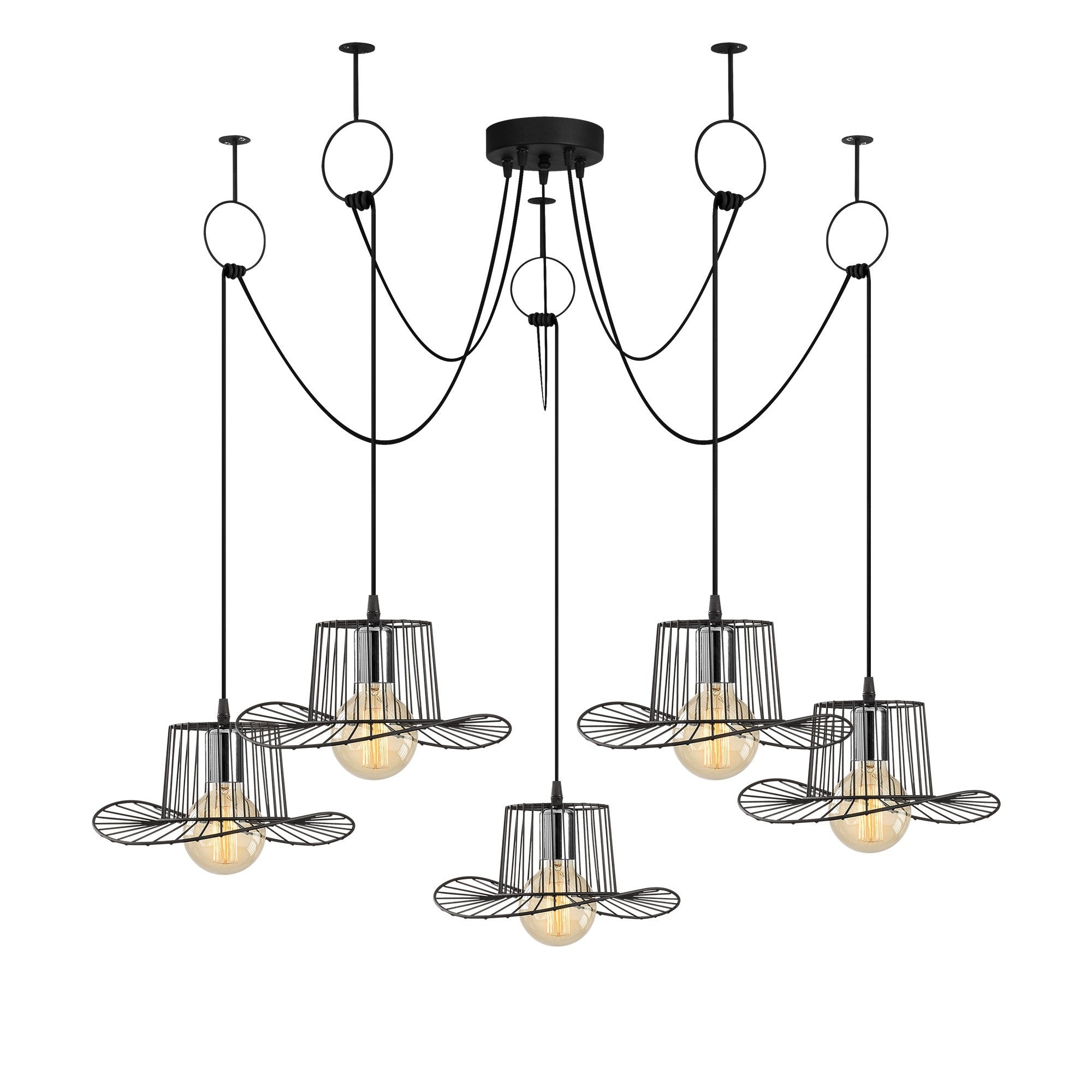 Candeeiro de Teto – 138 cm de diâmetro – Preto – Metal