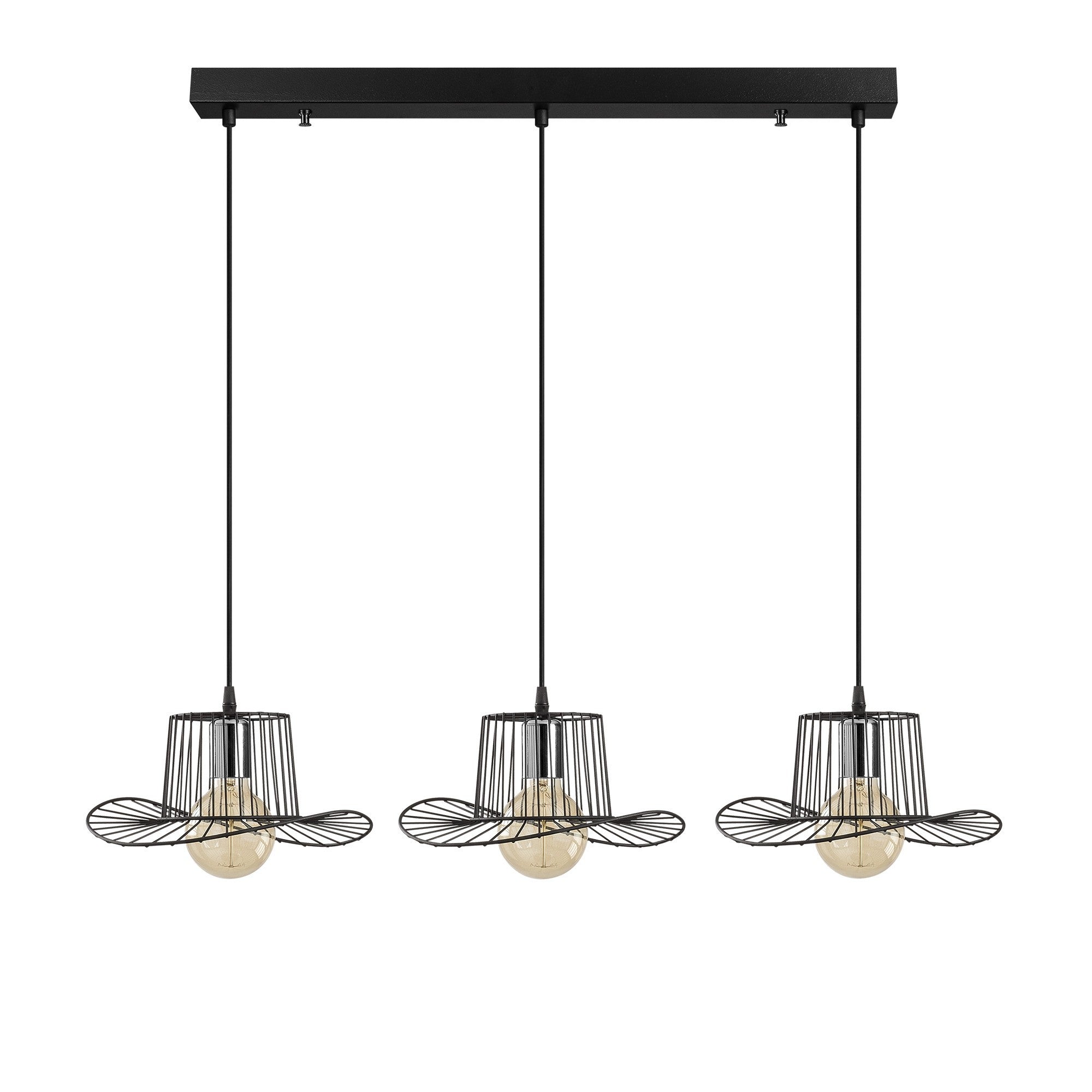 Candeeiro de Teto preto moderno, corpo de metal, 100 x 30 cm, altura ajustável de 110 cm, 3 x E27 máx. 40 W, design elegante para casa e escritório, fácil instalação incluída