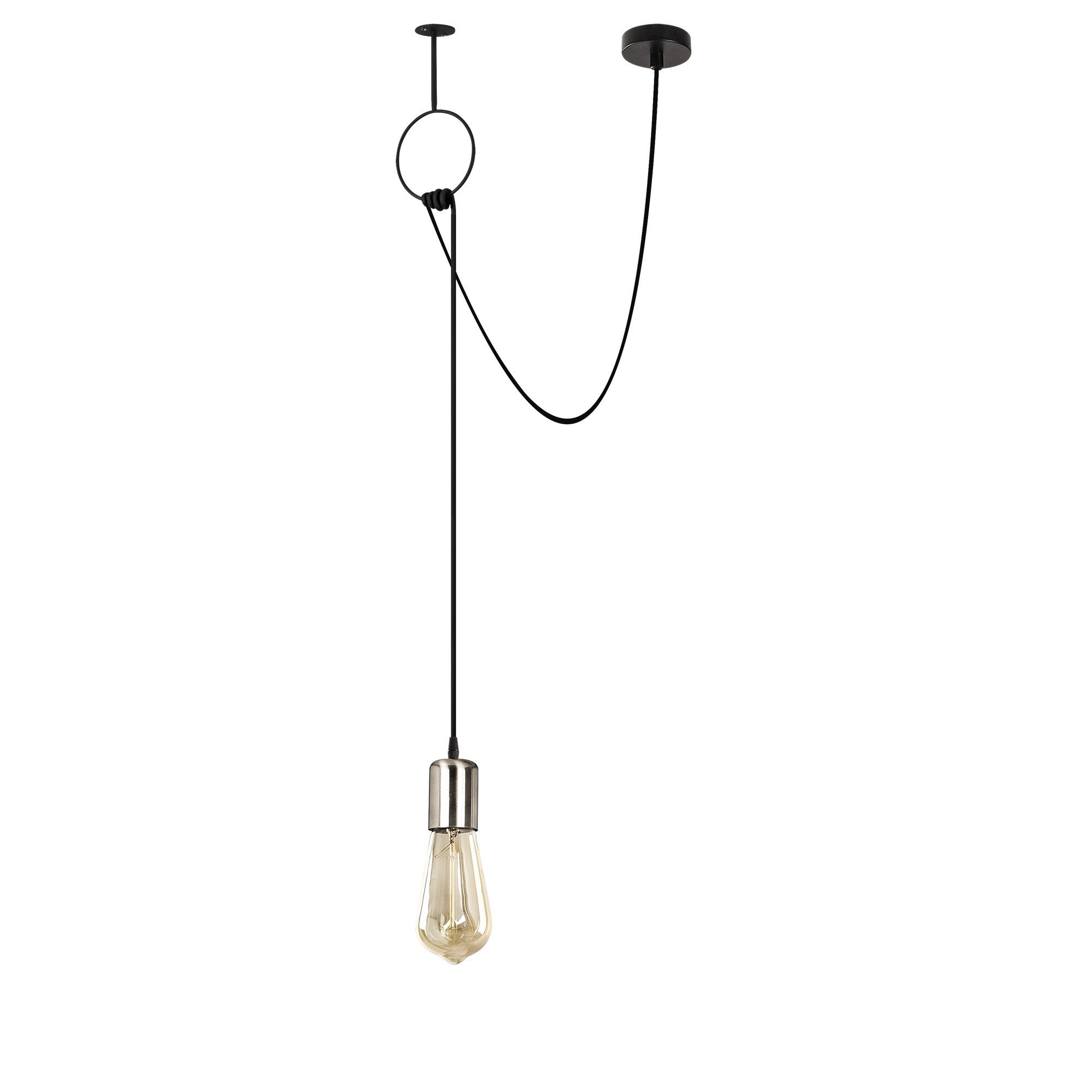 Candeeiro de Teto – 111 cm – Preto e Níquel – Ferro