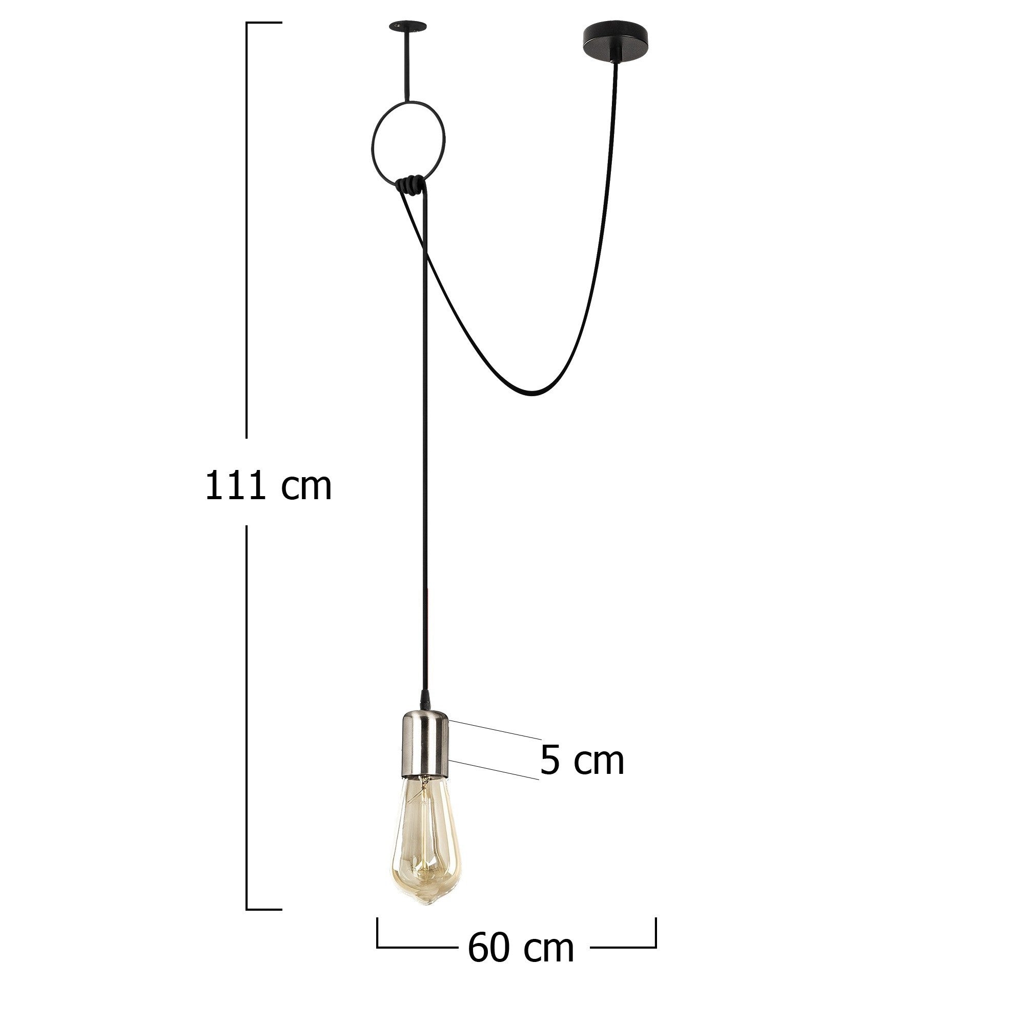 Candeeiro de Teto – 111 cm – Preto e Níquel – Ferro