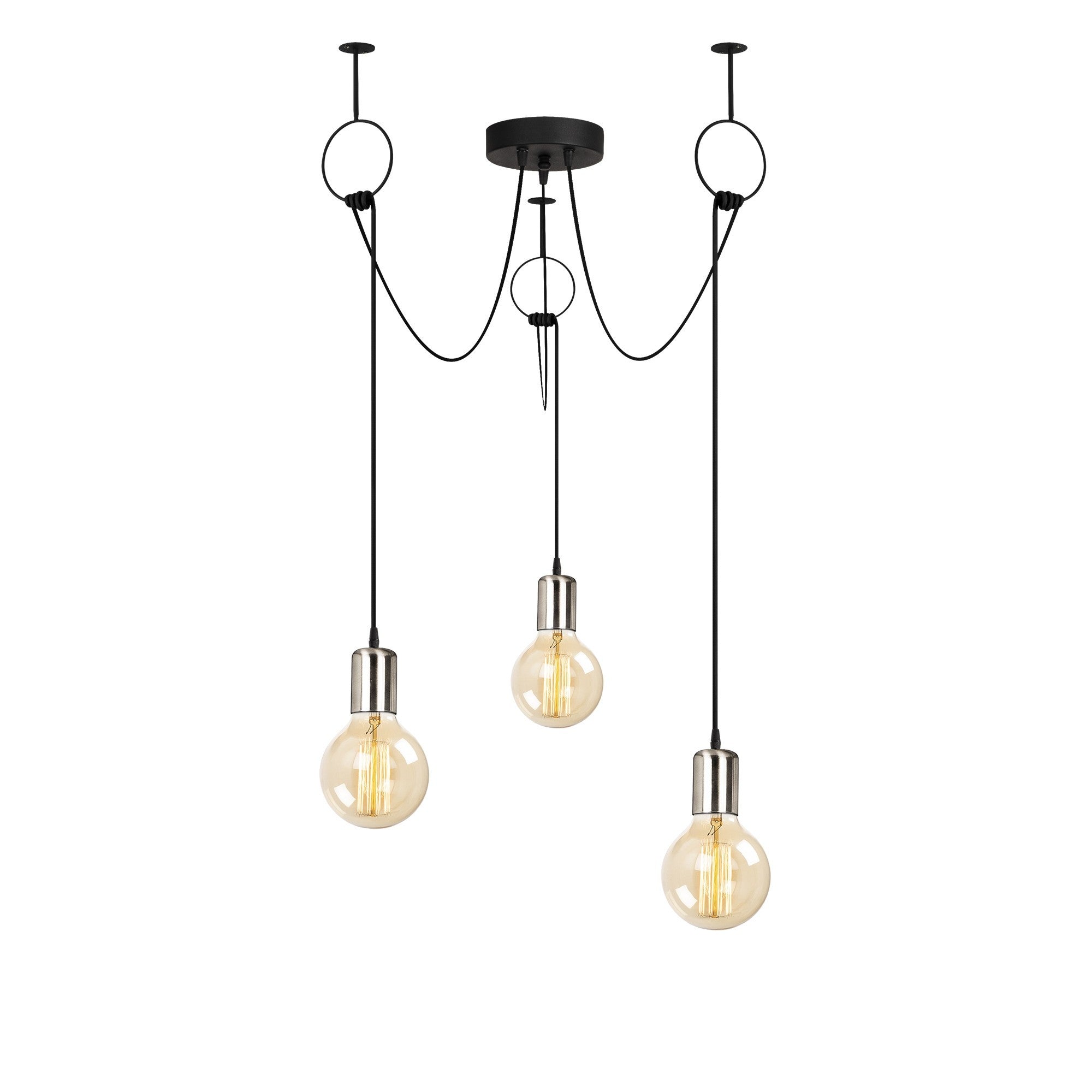 Candeeiro de Teto moderno – 80 cm de diâmetro – Preto e Níquel – Metal