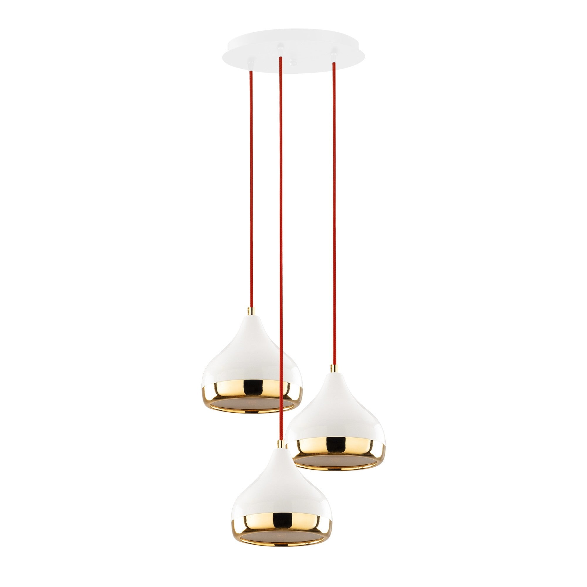 Candeeiro de Teto – 37 cm de diâmetro – Branco/Vermelho/Dourado – Ferro