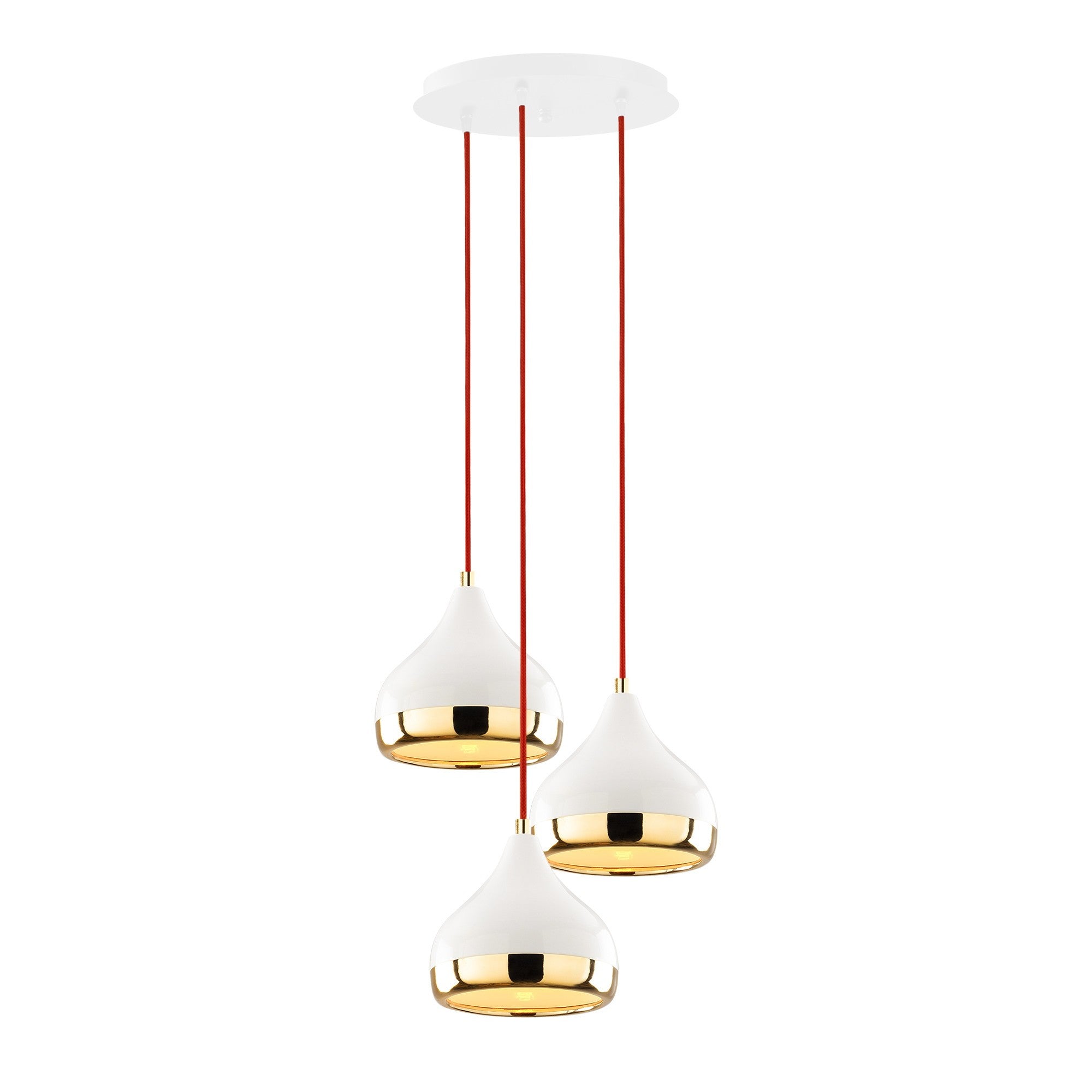 Candeeiro de Teto – 37 cm de diâmetro – Branco/Vermelho/Dourado – Ferro