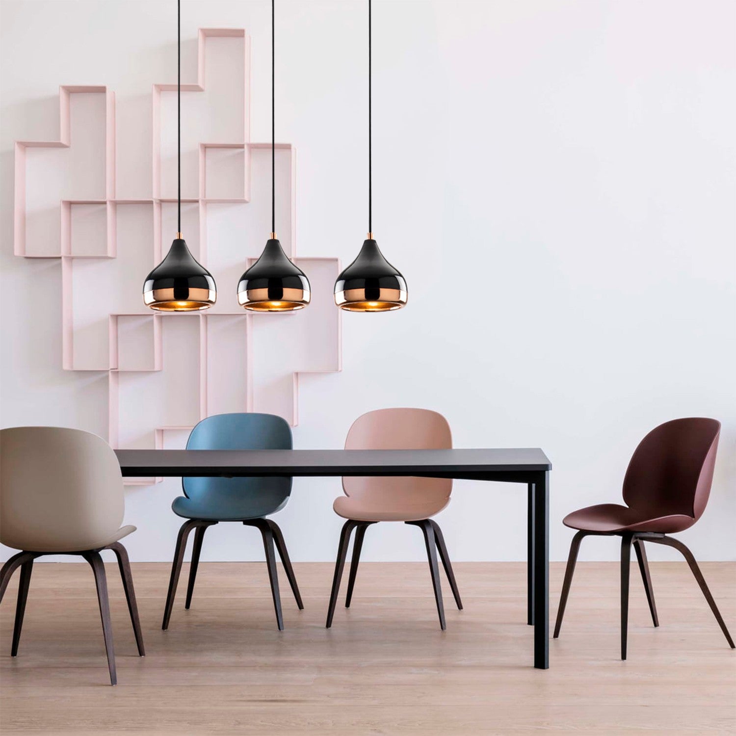 Candeeiro de Teto – 67 x 17 cm – Preto e Cobre – Metal