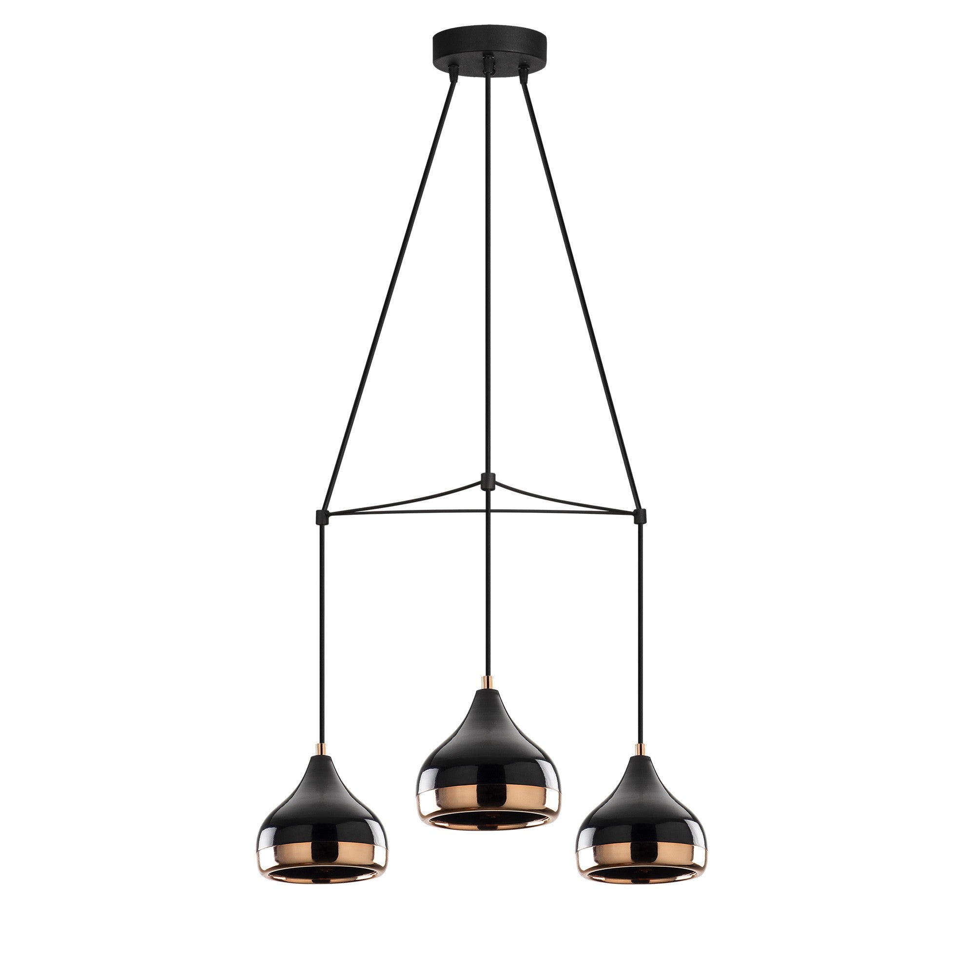 Candeeiro de Teto moderno, preto e cobre, 54 cm de diâmetro, 174 cm de altura | Ajustável, 3 x E27 máx. 40 W | Iluminação elegante para decoração glamourosa e escandinava