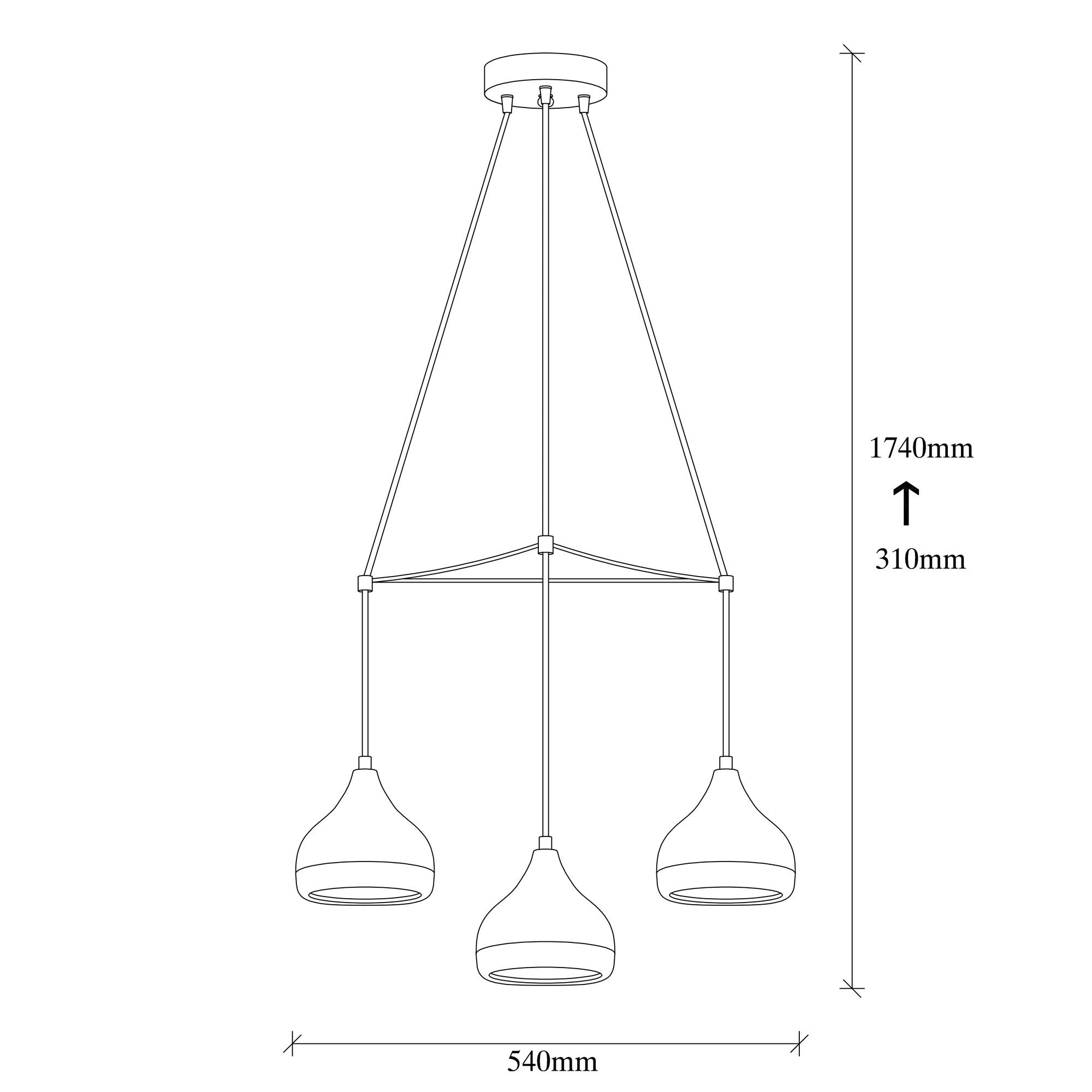Candeeiro de Teto moderno, preto e cobre, 54 cm de diâmetro, 174 cm de altura | Ajustável, 3 x E27 máx. 40 W | Iluminação elegante para decoração glamourosa e escandinava