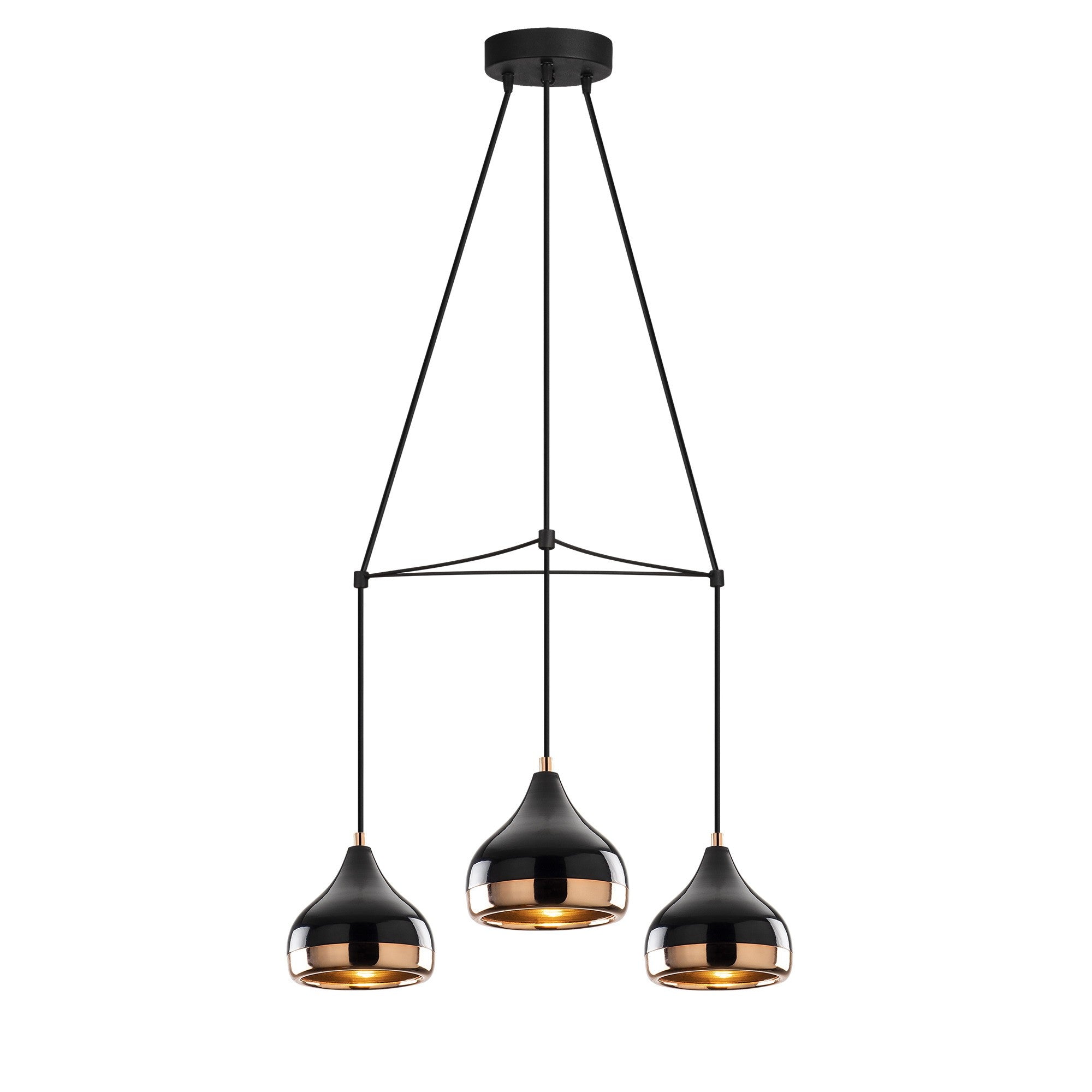 Candeeiro de Teto moderno, preto e cobre, 54 cm de diâmetro, 174 cm de altura | Ajustável, 3 x E27 máx. 40 W | Iluminação elegante para decoração glamourosa e escandinava