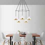 Candeeiro de Teto moderno com corpo de metal, 68 cm de diâmetro, altura ajustável, branco, preto e dourado | 5 x E27 máx. 40 W | Design glamouroso e escandinavo para espaços elegantes
