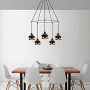 Candeeiro de Teto moderno com corpo de metal, preto e cobre, 68 cm de diâmetro, altura ajustável, 5 soquetes E27 | Design escandinavo elegante para decoração de casa