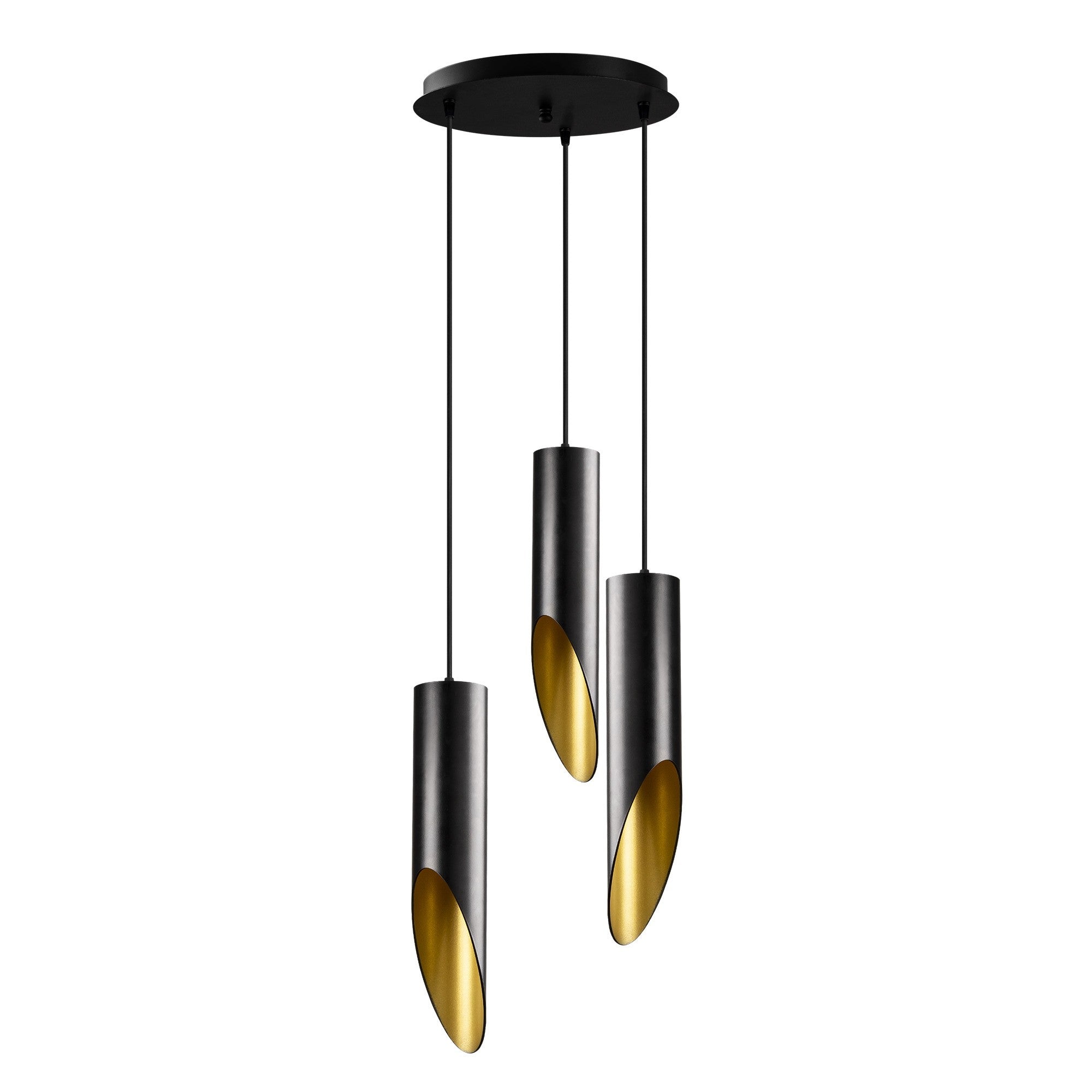 Candeeiro de Teto Industrial Moderno, Preto e Dourado, 33 cm de Diâmetro, 135 cm de Altura | Ajustável, 3 x E27 máx. 40 W | Iluminação Elegante para Casa e Escritório