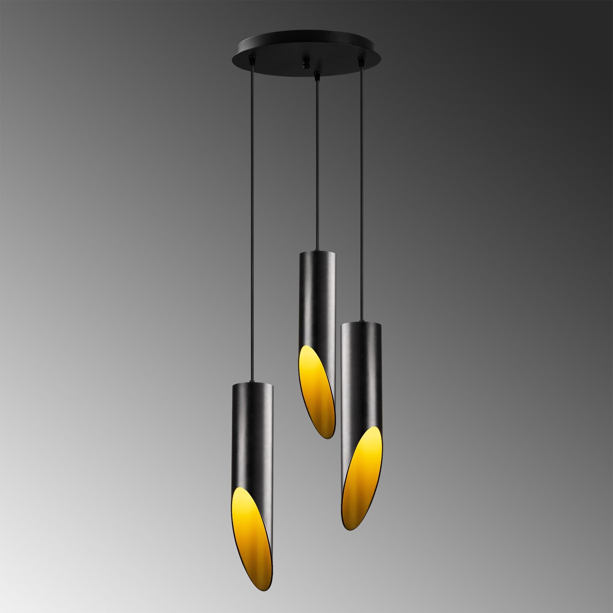 Candeeiro de Teto Industrial Moderno, Preto e Dourado, 33 cm de Diâmetro, 135 cm de Altura | Ajustável, 3 x E27 máx. 40 W | Iluminação Elegante para Casa e Escritório