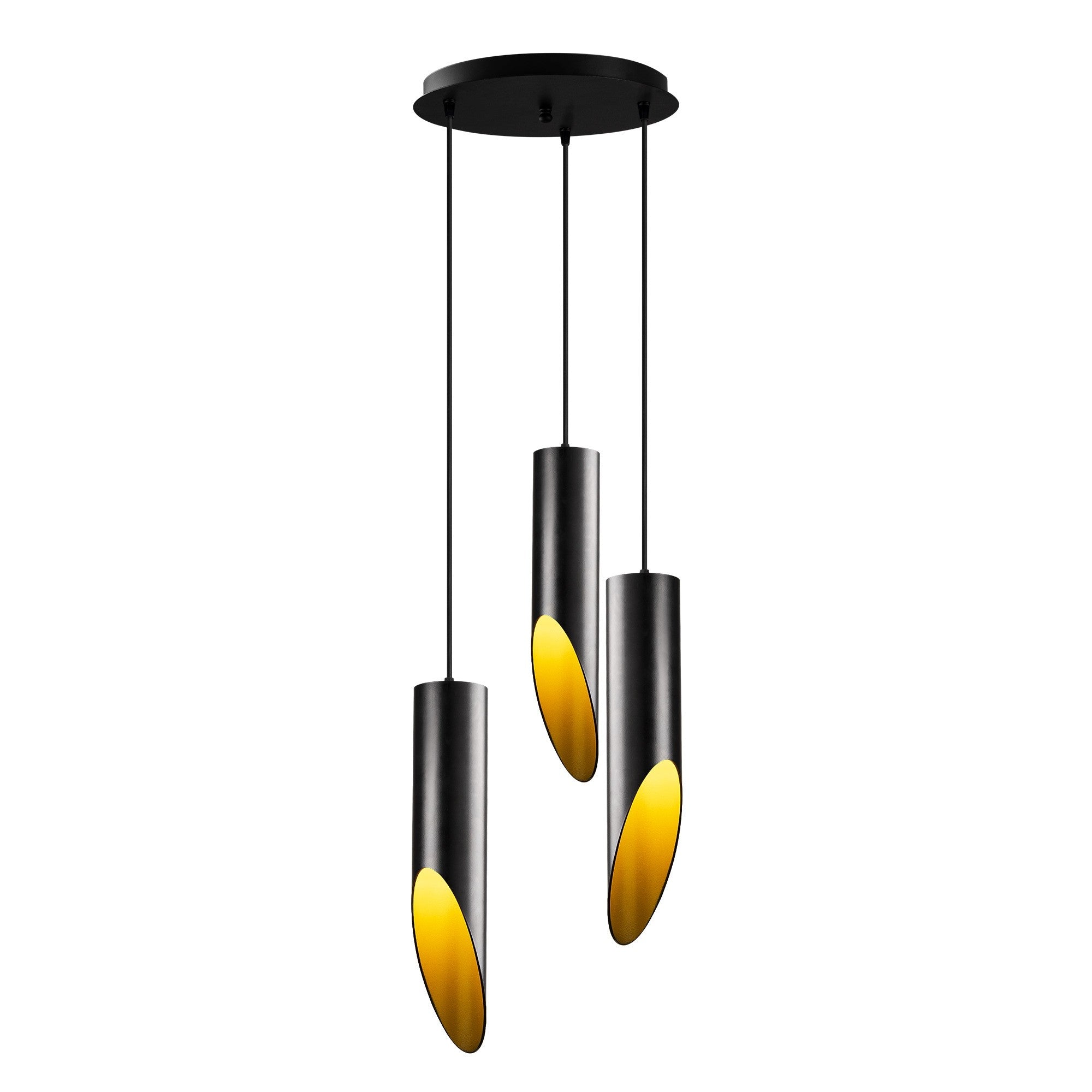 Candeeiro de Teto Industrial Moderno, Preto e Dourado, 33 cm de Diâmetro, 135 cm de Altura | Ajustável, 3 x E27 máx. 40 W | Iluminação Elegante para Casa e Escritório