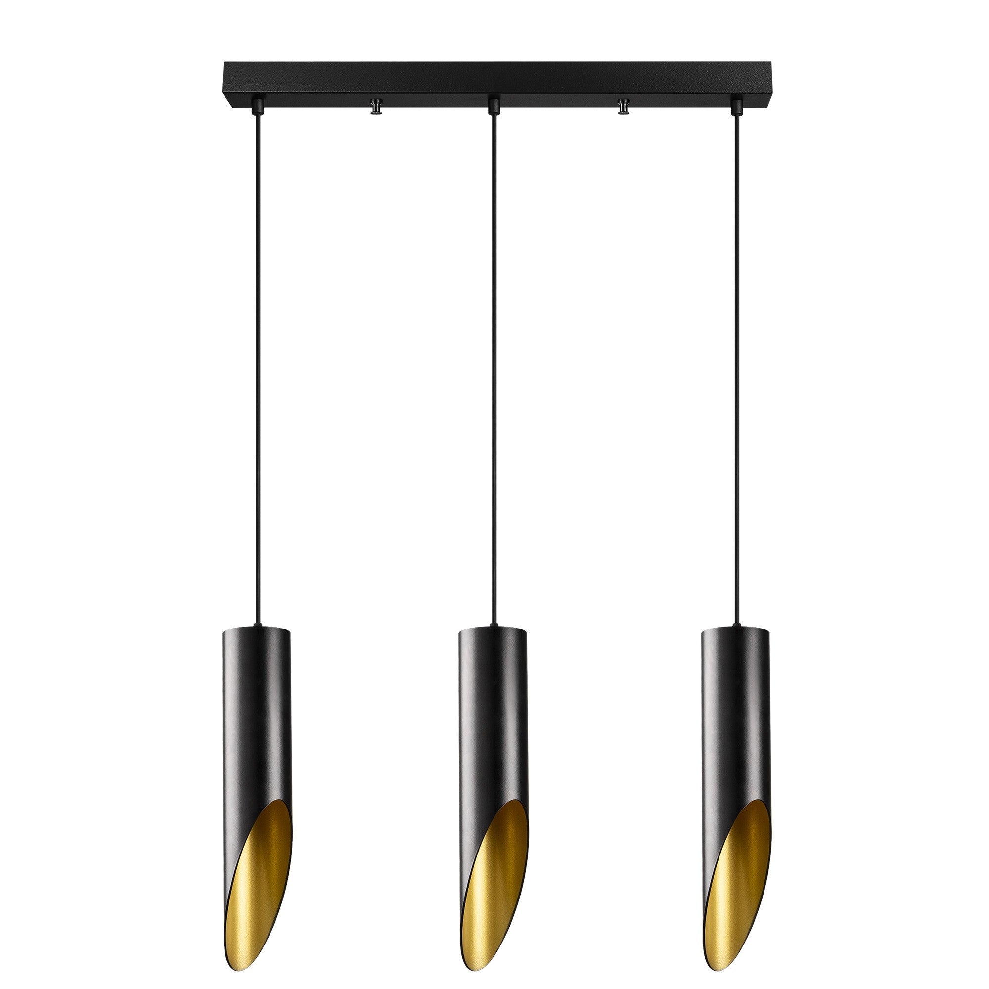 Candeeiro de Teto Industrial Moderno, Preto e Dourado, 138 cm de Altura | Ajustável, Corpo em Metal, 3 Soquetes E27 | Perfeito para Decoração Escandinava e Moderna
