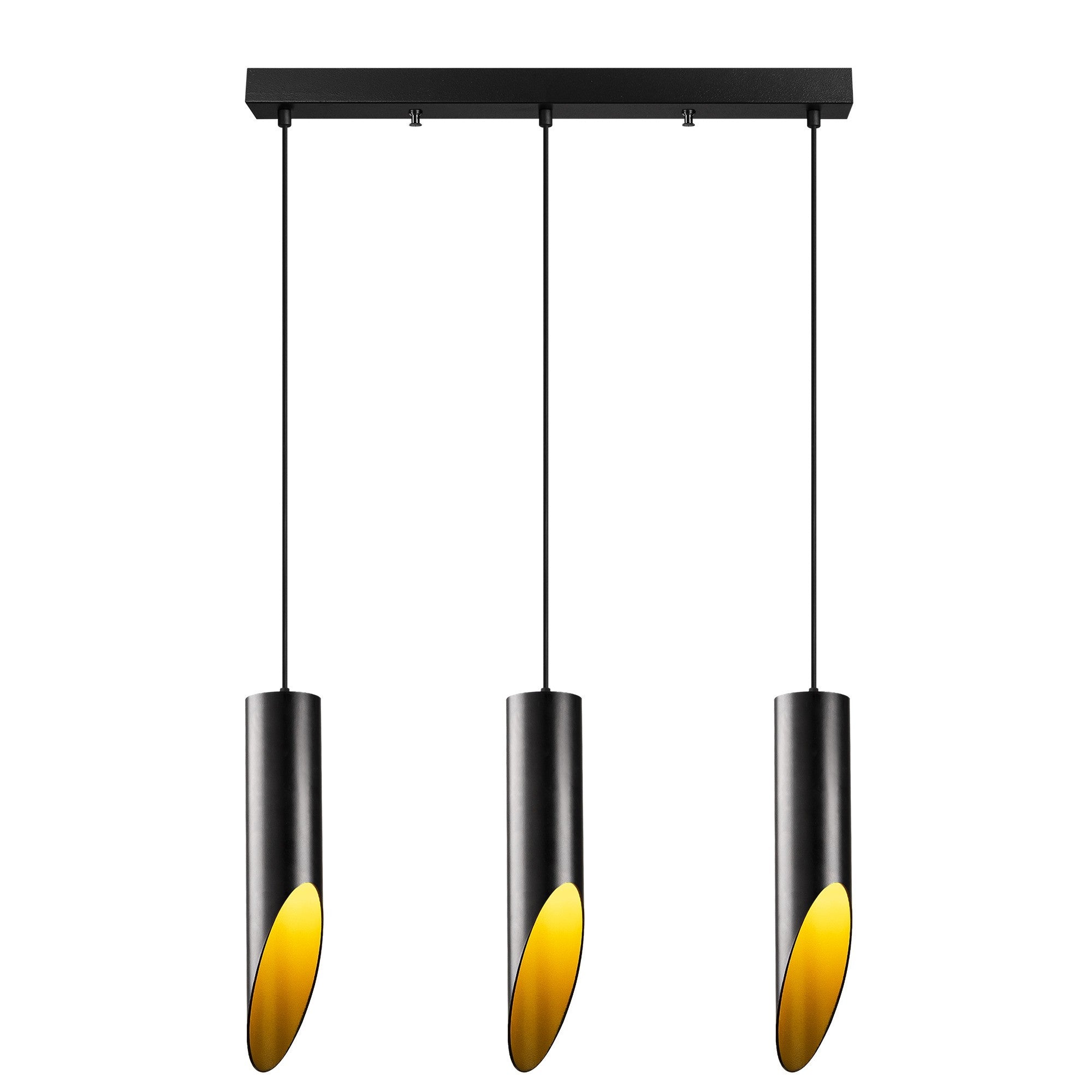 Candeeiro de Teto Industrial Moderno, Preto e Dourado, 138 cm de Altura | Ajustável, Corpo em Metal, 3 Soquetes E27 | Perfeito para Decoração Escandinava e Moderna