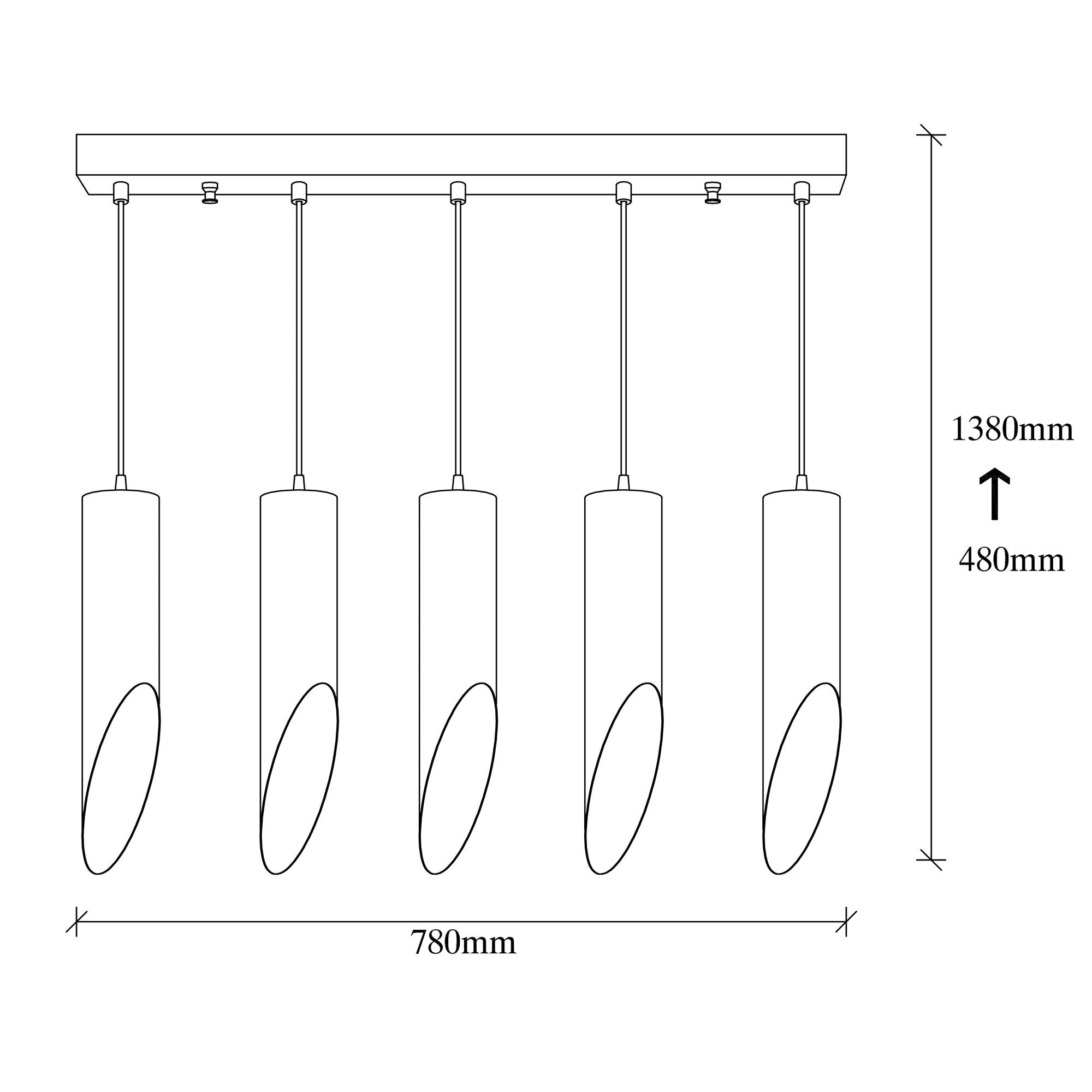 Candeeiro de Teto Industrial Moderno, Preto e Dourado, 138 cm de Altura | Ajustável, Corpo em Metal, 5 Soquetes E27 | Perfeito para Decoração Escandinava e Moderna