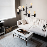 Candeeiro de Teto preto moderno, 61 x 61 cm, altura 146 cm | Corpo de metal, altura ajustável, 6 x E27 máx. 40 W | Design industrial elegante para casa e escritório