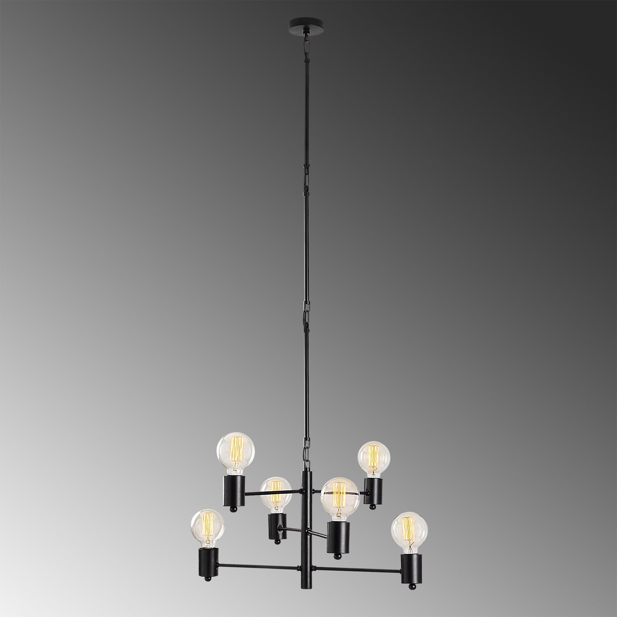 Candeeiro de Teto preto moderno, 61 x 61 cm, altura 146 cm | Corpo de metal, altura ajustável, 6 x E27 máx. 40 W | Design industrial elegante para casa e escritório