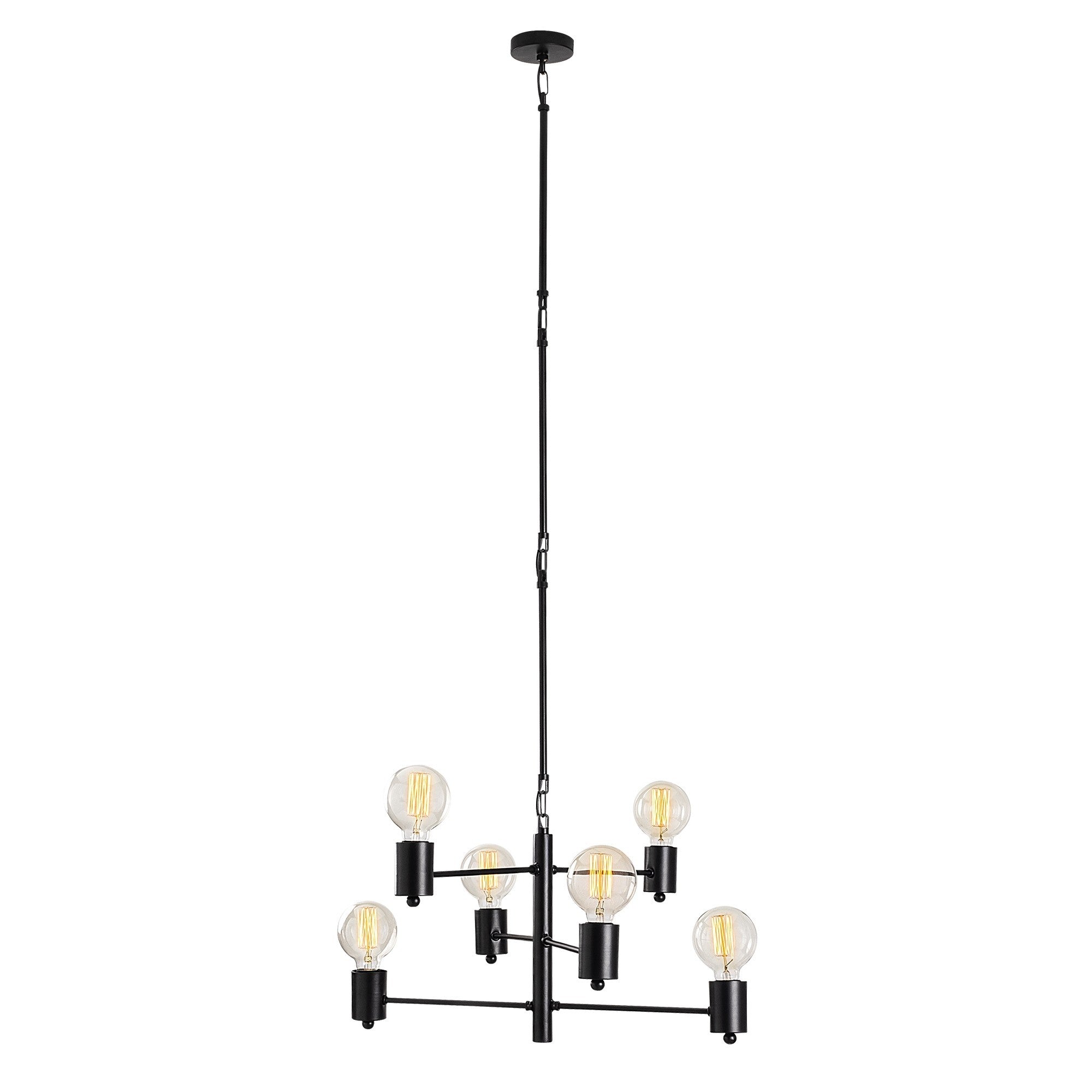 Candeeiro de Teto preto moderno, 61 x 61 cm, altura 146 cm | Corpo de metal, altura ajustável, 6 x E27 máx. 40 W | Design industrial elegante para casa e escritório