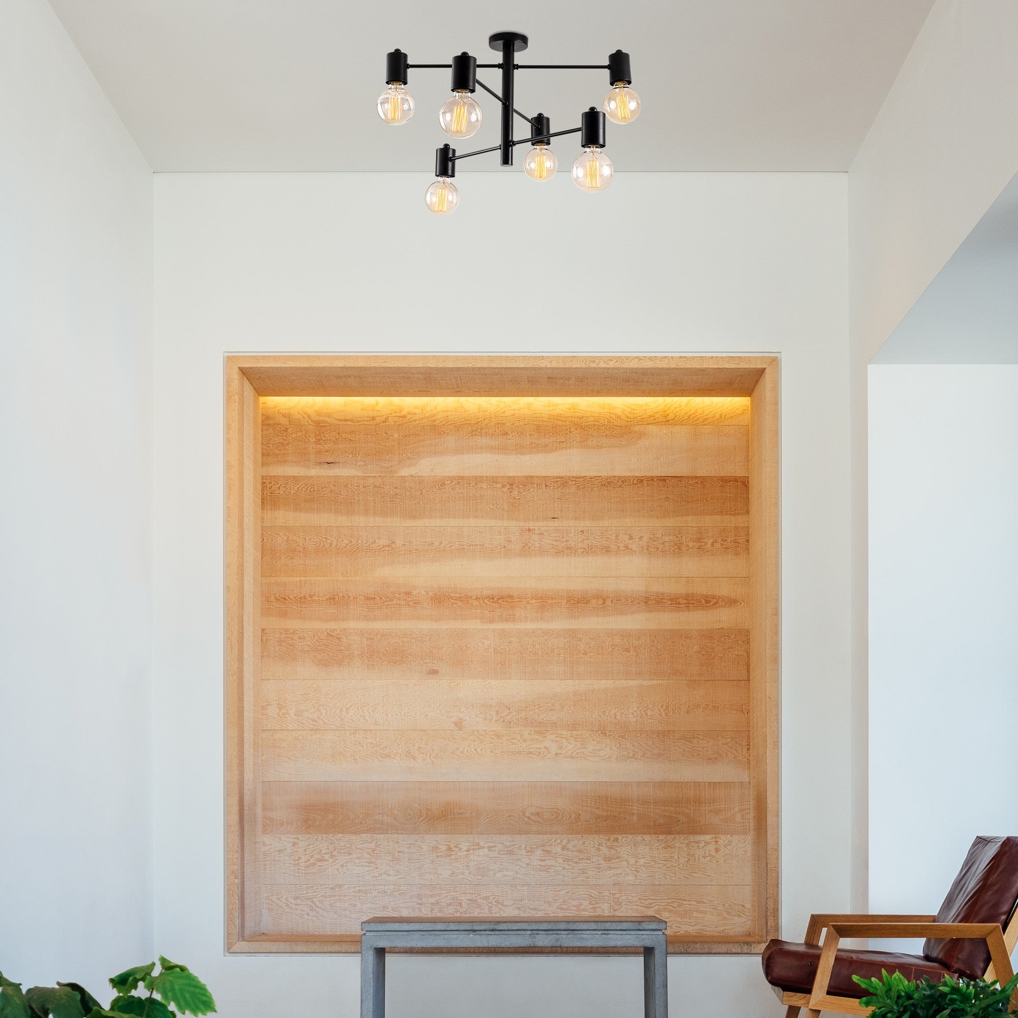 Candeeiro de Teto Preto Moderno, 61 x 61 cm, Corpo em Metal, 6 x E27, Máx. 40 W, Altura 33 cm, IP20 | Design Industrial Elegante para Casa e Escritório