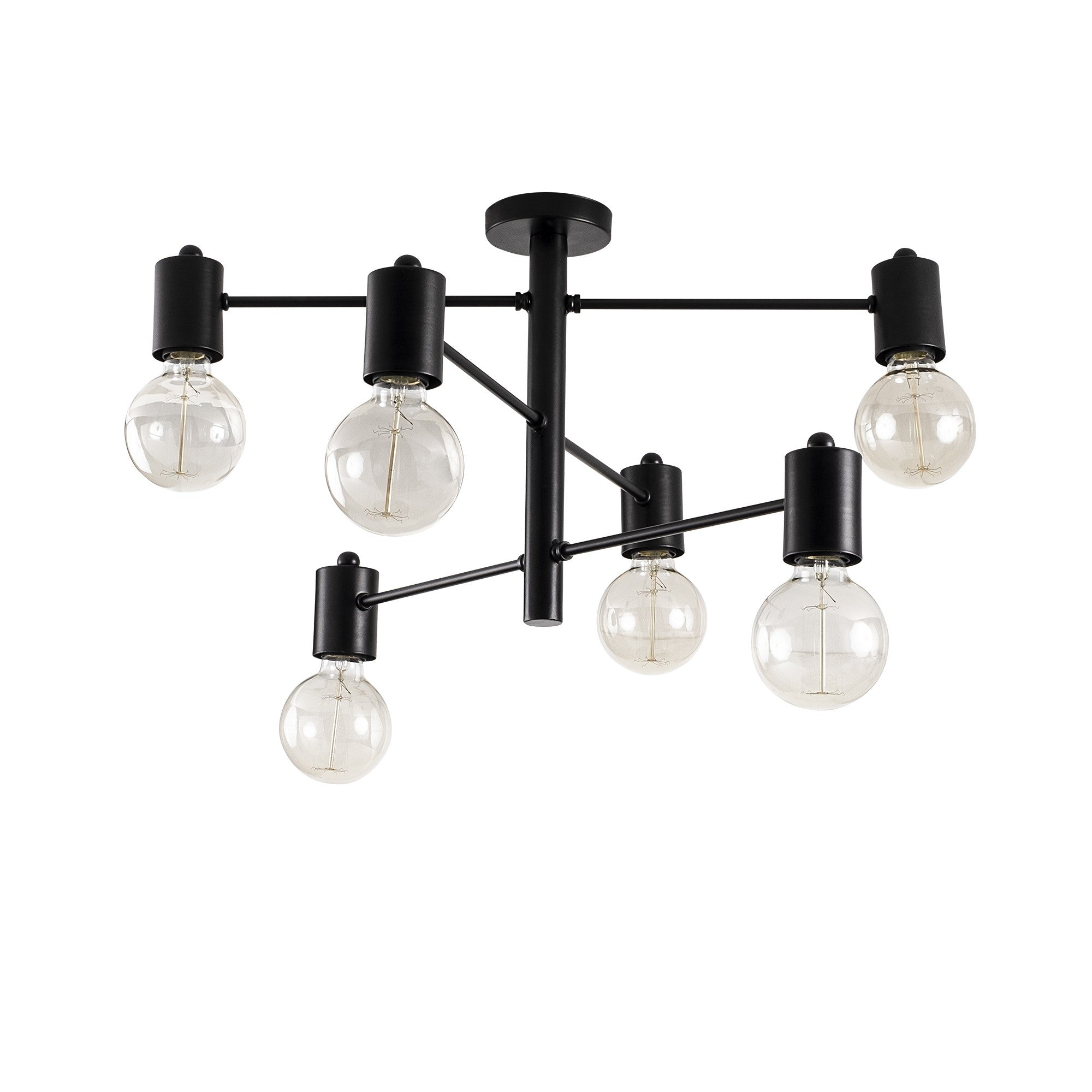 Candeeiro de Teto Preto Moderno, 61 x 61 cm, Corpo em Metal, 6 x E27, Máx. 40 W, Altura 33 cm, IP20 | Design Industrial Elegante para Casa e Escritório