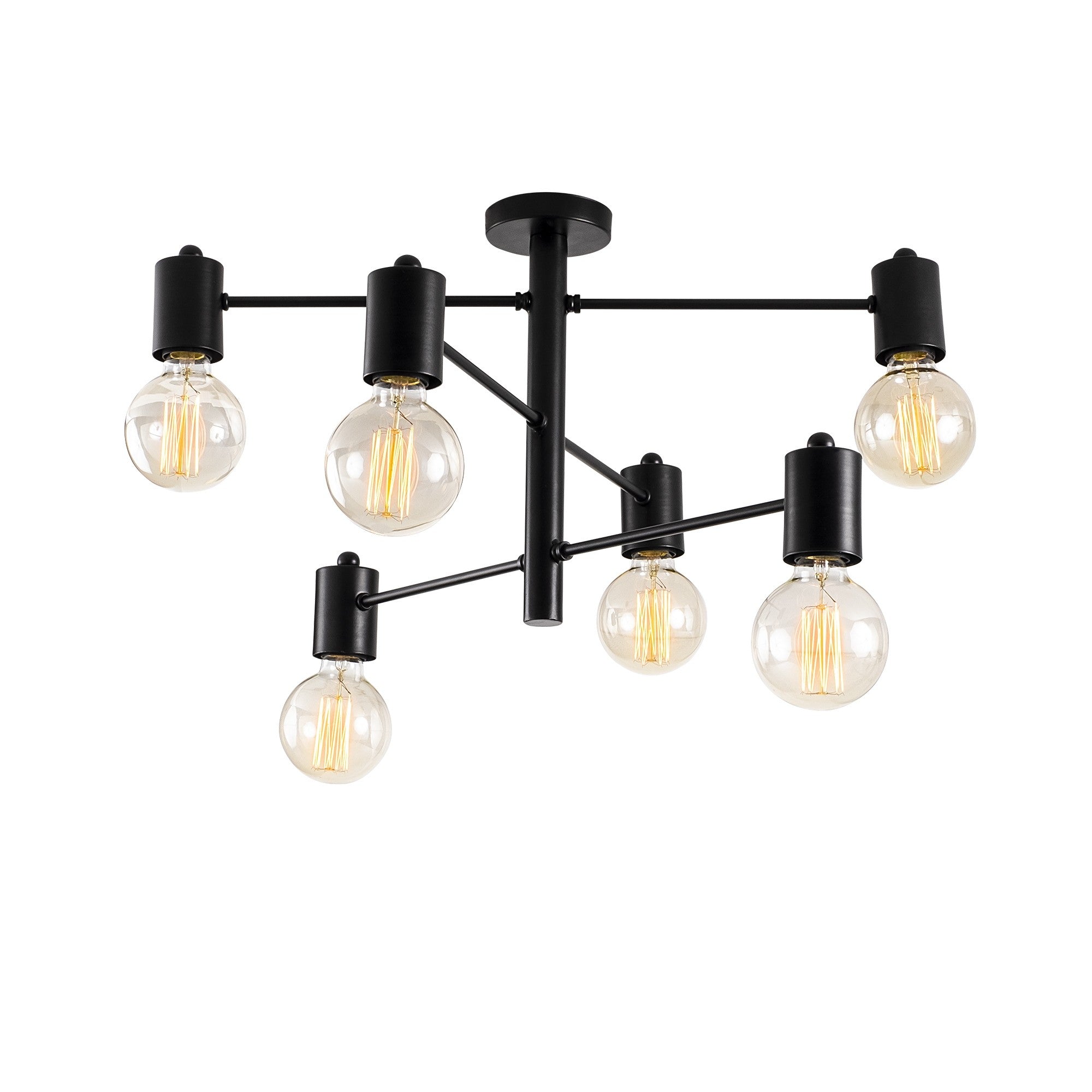 Candeeiro de Teto Preto Moderno, 61 x 61 cm, Corpo em Metal, 6 x E27, Máx. 40 W, Altura 33 cm, IP20 | Design Industrial Elegante para Casa e Escritório