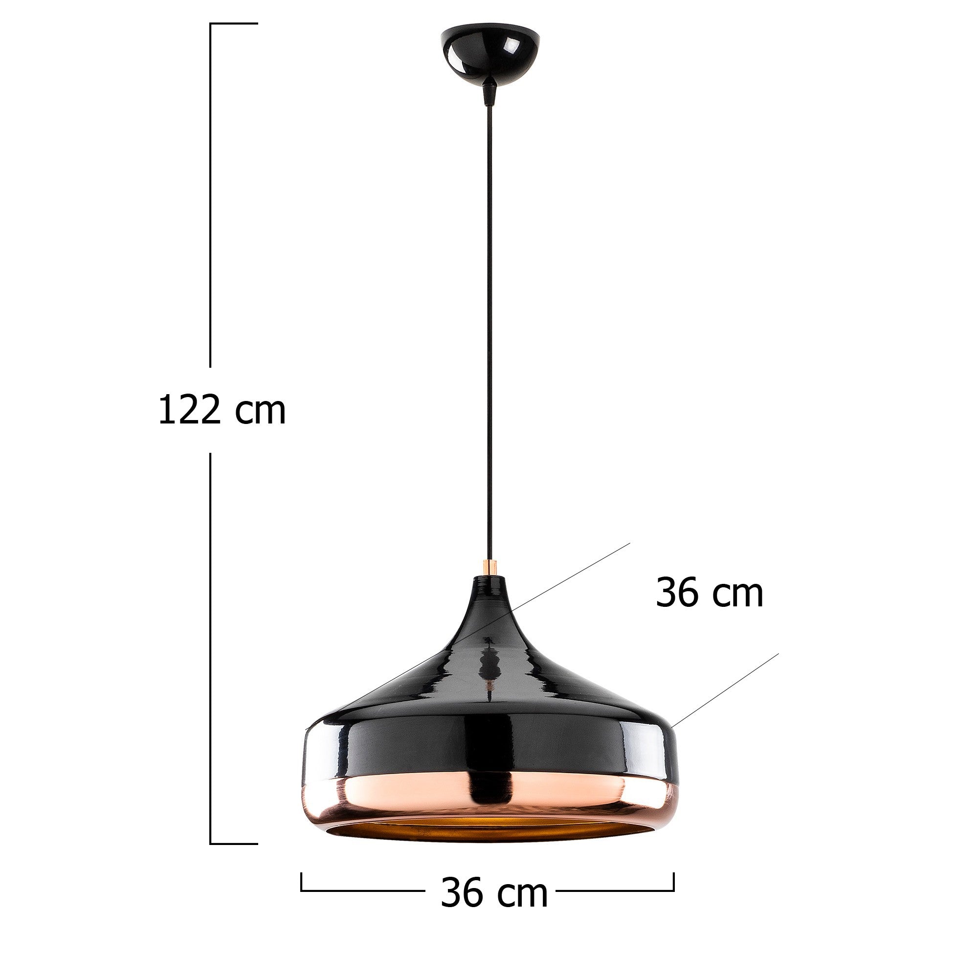 Candeeiro de Teto – 36 cm de diâmetro – Preto e Cobre – Metal