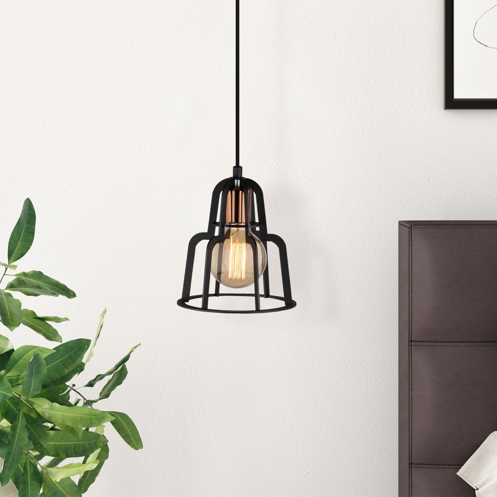 Candeeiro de Teto Industrial Preto, 20 cm de Diâmetro, 116 cm de Altura | Ajustável, Soquete E27, Máx. 40 W | Design Elegante em Ferro para Espaços Modernos, Classificação IP20