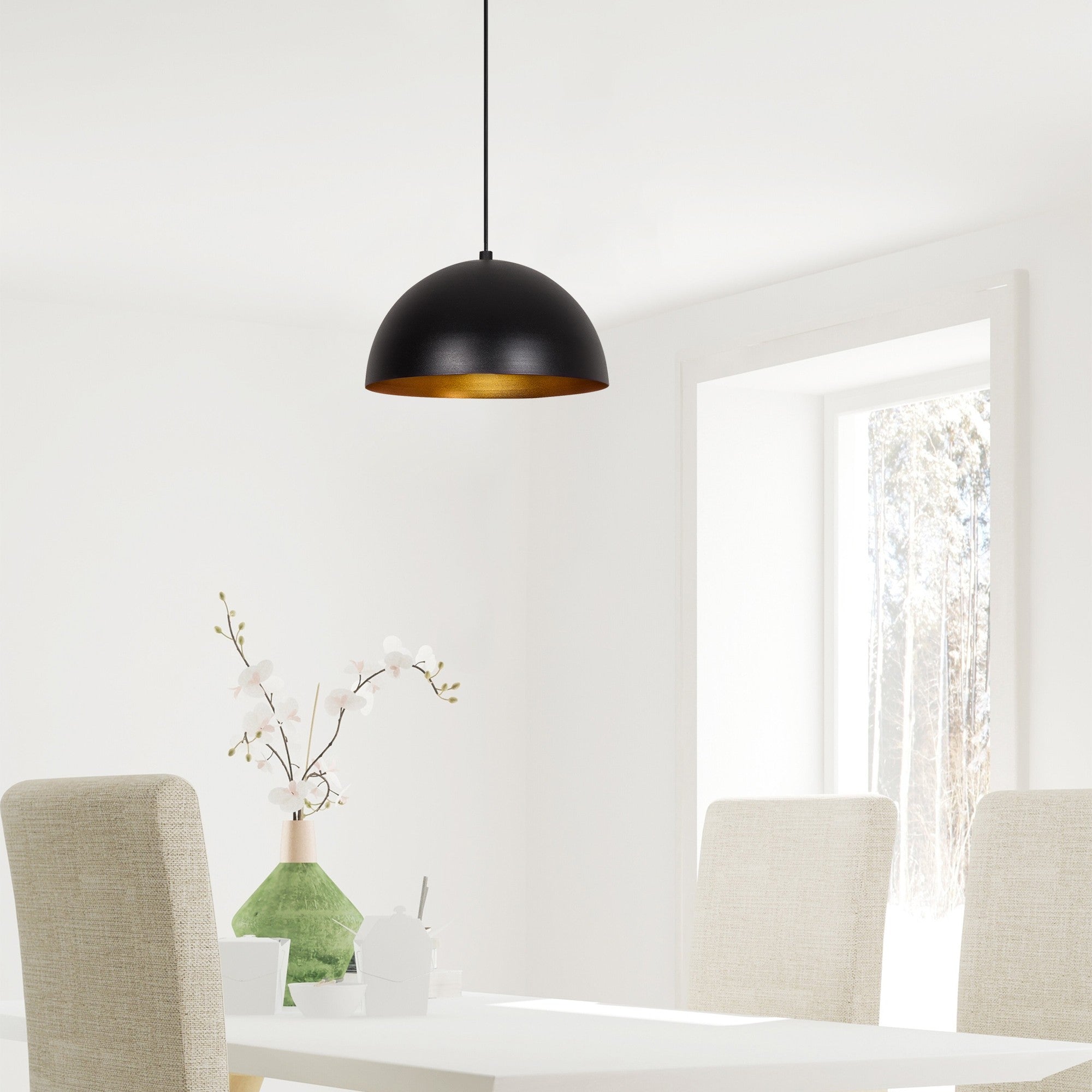 Candeeiro de Teto Industrial Moderno – 30 cm de Diâmetro – Preto e Dourado – Metal