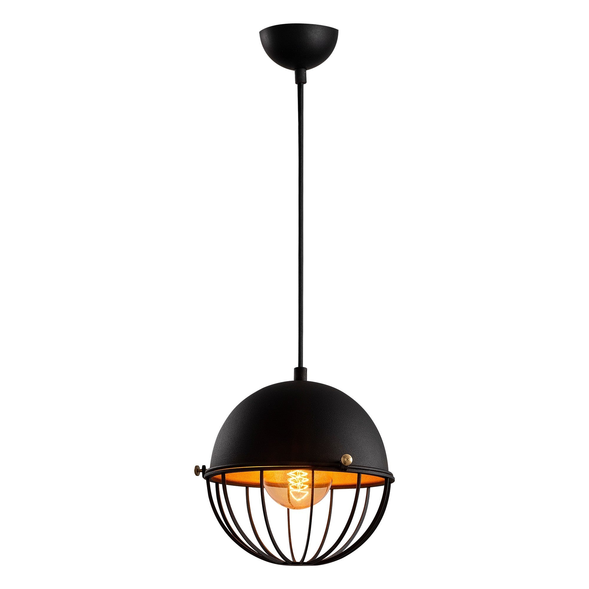 Candeeiro de Teto Glamour Moderno, Preto e Dourado, 20 cm de Diâmetro, 116 cm de Altura | Ajustável, Soquete E27, IP20 | Iluminação Elegante para Decoração Industrial e Moderna