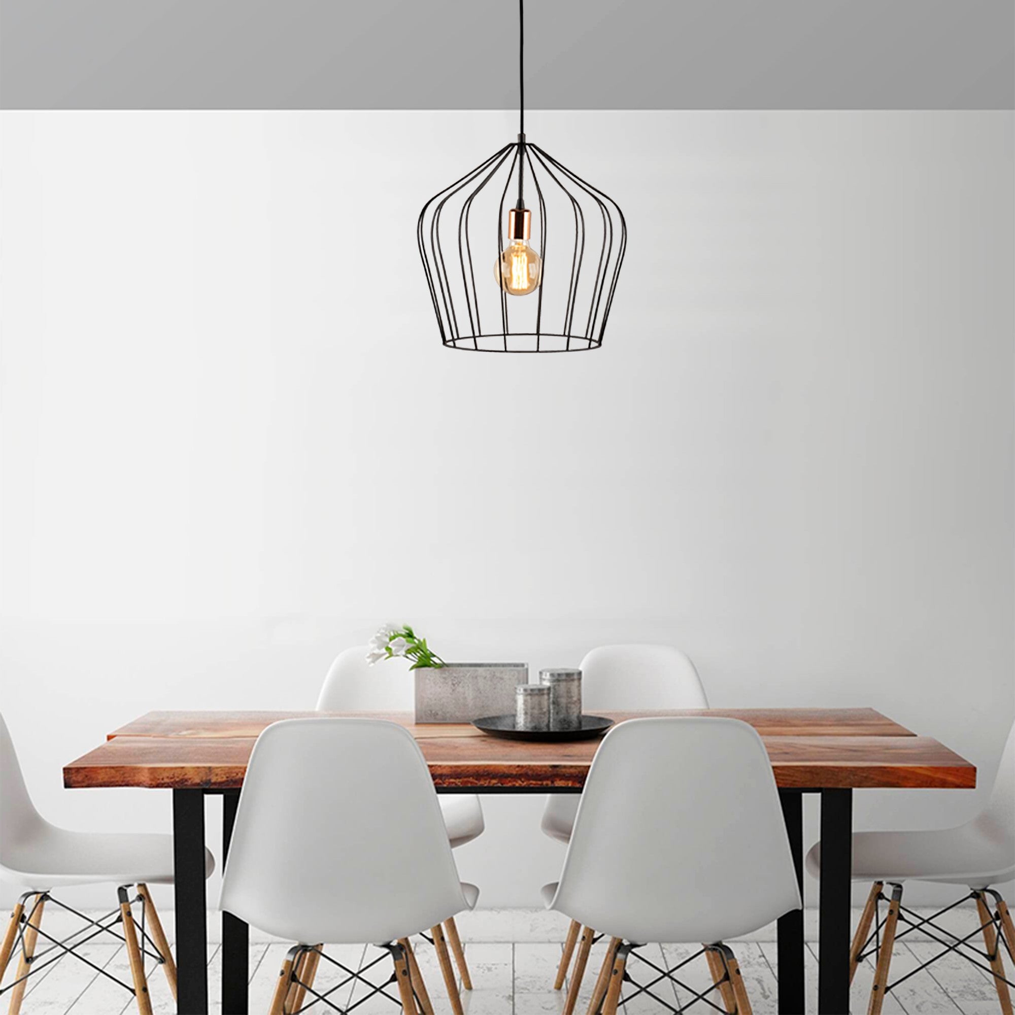 Candeeiro de Teto Industrial Preto, Corpo em Metal, 39 cm de Diâmetro, 136 cm de Altura | Ajustável, Soquete E27, IP20 | Perfeito para uma Decoração Nostálgica
