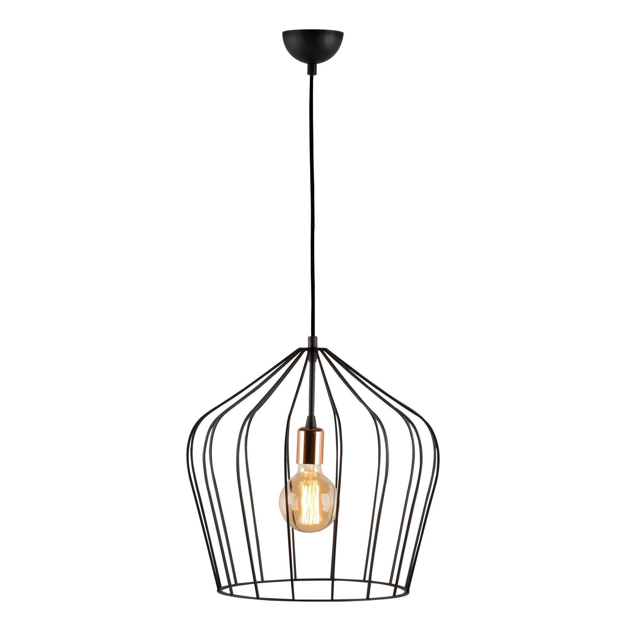 Candeeiro de Teto Industrial Preto, Corpo em Metal, 39 cm de Diâmetro, 136 cm de Altura | Ajustável, Soquete E27, IP20 | Perfeito para uma Decoração Nostálgica