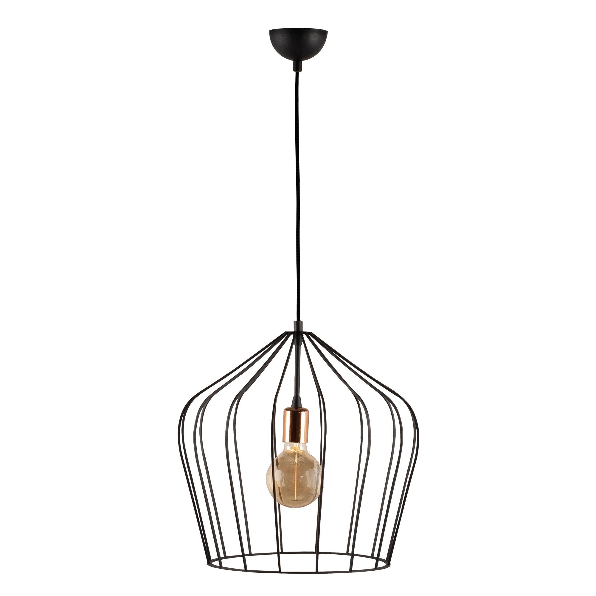 Candeeiro de Teto Industrial Preto, Corpo em Metal, 39 cm de Diâmetro, 136 cm de Altura | Ajustável, Soquete E27, IP20 | Perfeito para uma Decoração Nostálgica