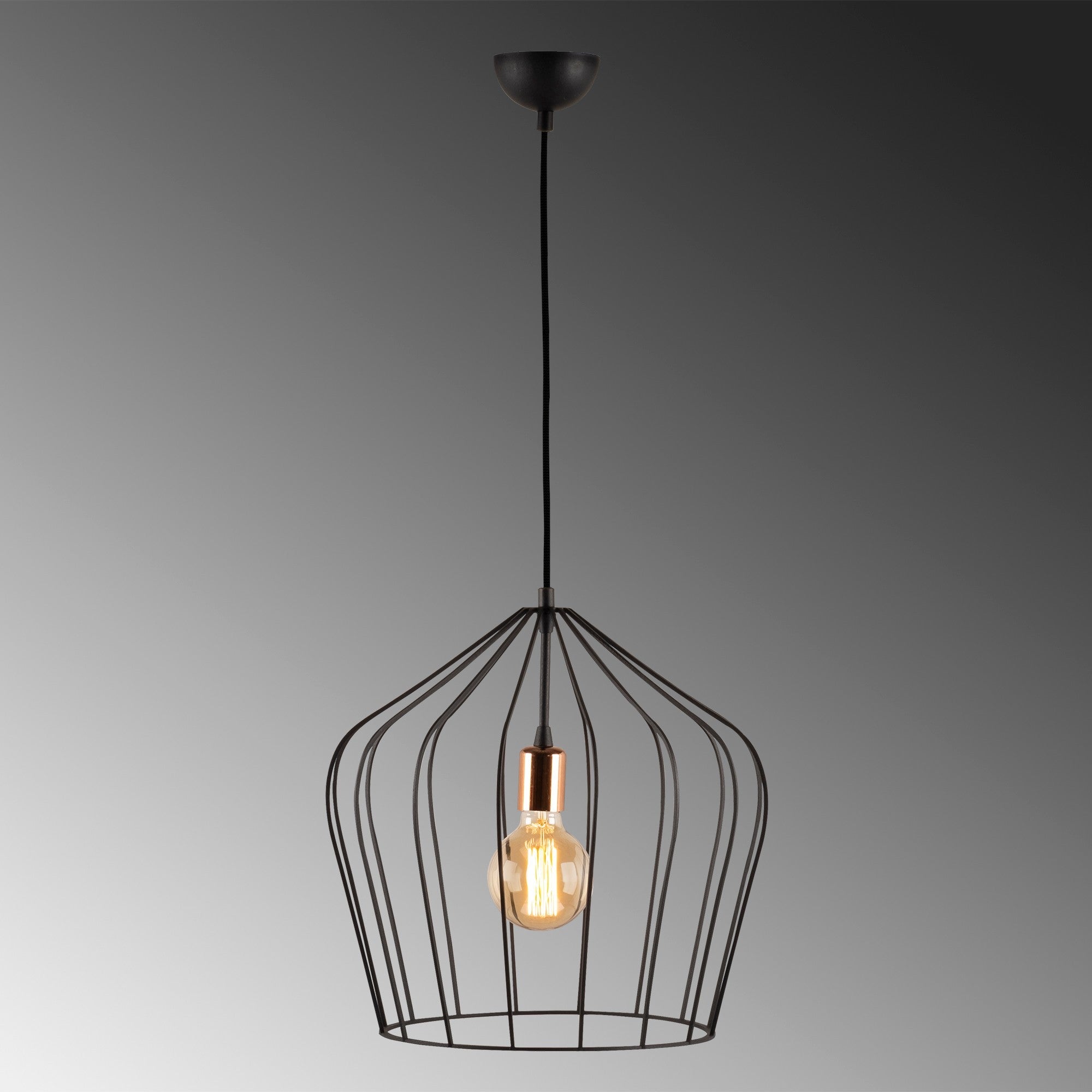 Candeeiro de Teto Industrial Preto, Corpo em Metal, 39 cm de Diâmetro, 136 cm de Altura | Ajustável, Soquete E27, IP20 | Perfeito para uma Decoração Nostálgica