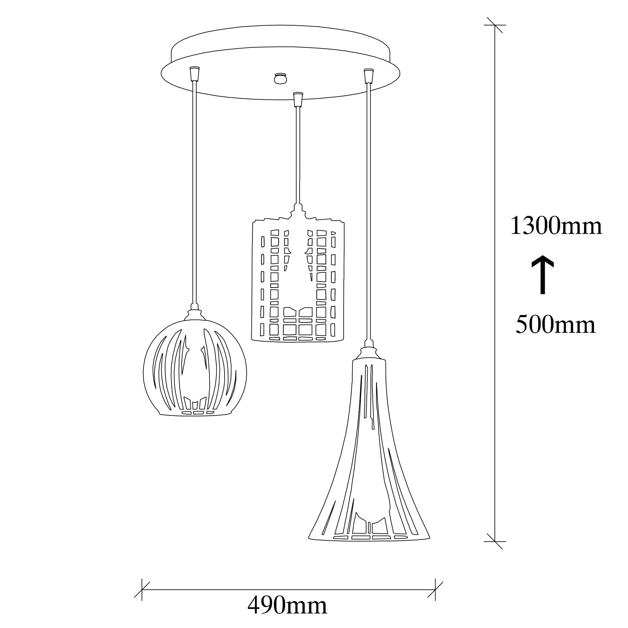 Candeeiro de Teto Industrial Preto, Corpo em Metal, 49 cm de Diâmetro, Altura Ajustável 130 cm, 3 Soquetes E27, Design Elegante para Espaços Modernos