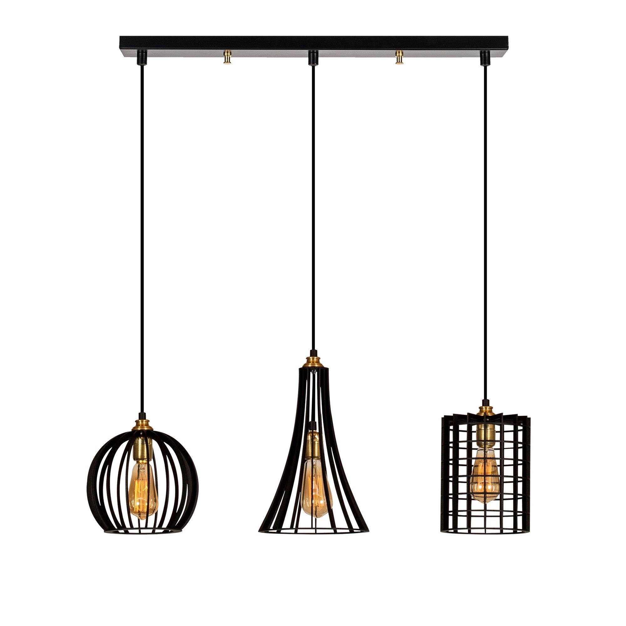 Candeeiro de Teto Industrial Preto, Corpo de Metal, 70 x 23 cm, Altura 130 cm, Ajustável, 3 x E27 Máx. 40 W, Design Elegante para Espaços Modernos, IP20