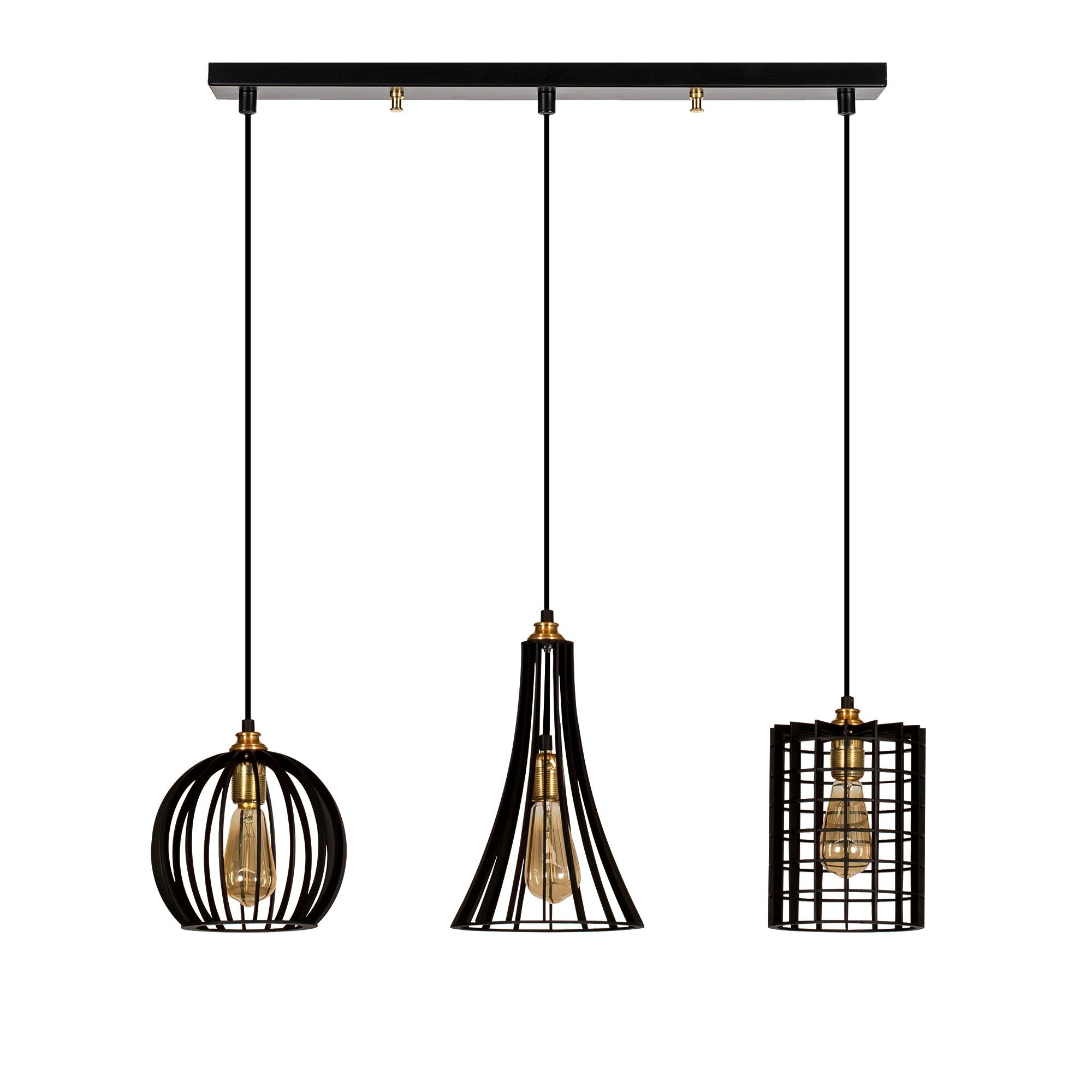 Candeeiro de Teto Industrial Preto, Corpo de Metal, 70 x 23 cm, Altura 130 cm, Ajustável, 3 x E27 Máx. 40 W, Design Elegante para Espaços Modernos, IP20