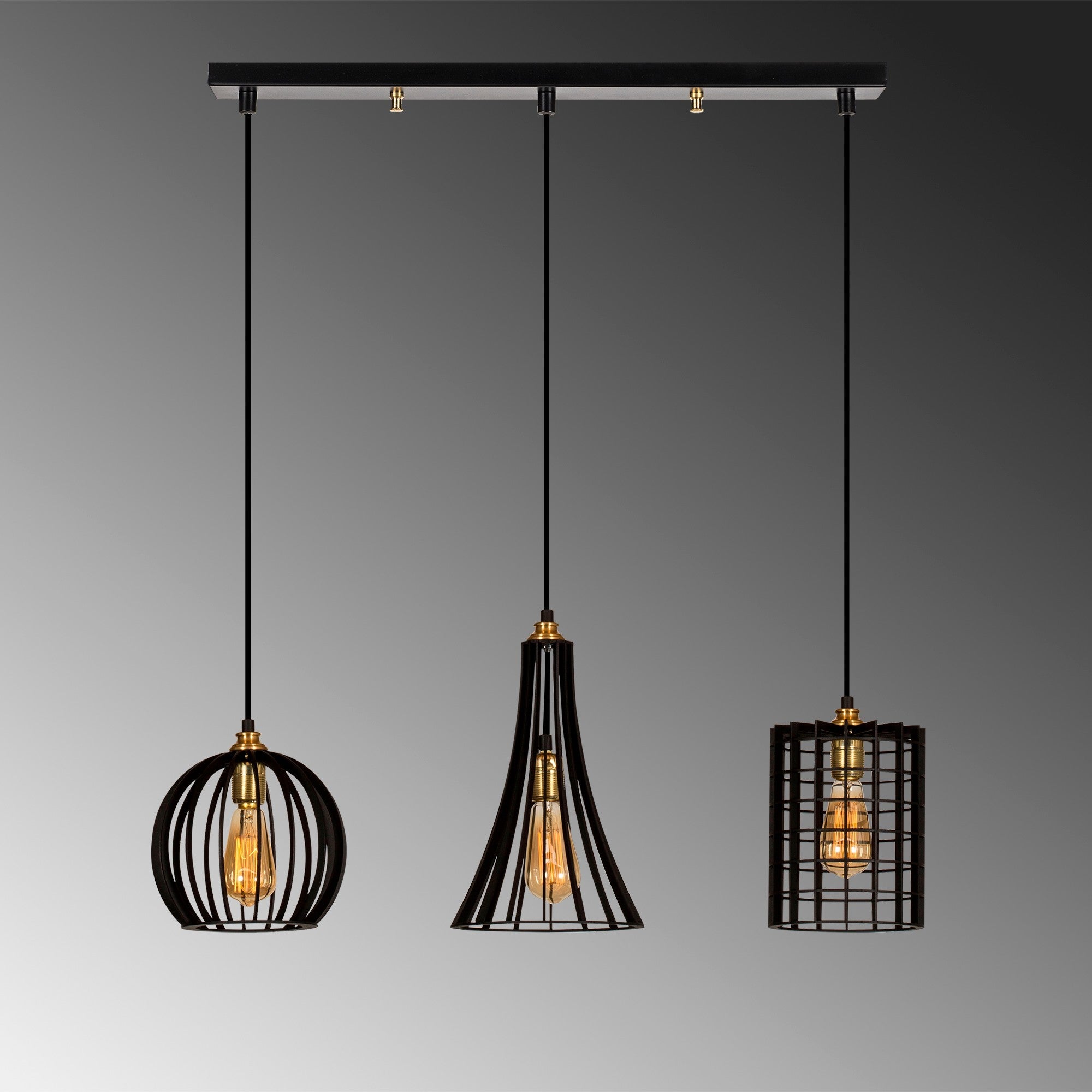 Candeeiro de Teto Industrial Preto, Corpo de Metal, 70 x 23 cm, Altura 130 cm, Ajustável, 3 x E27 Máx. 40 W, Design Elegante para Espaços Modernos, IP20