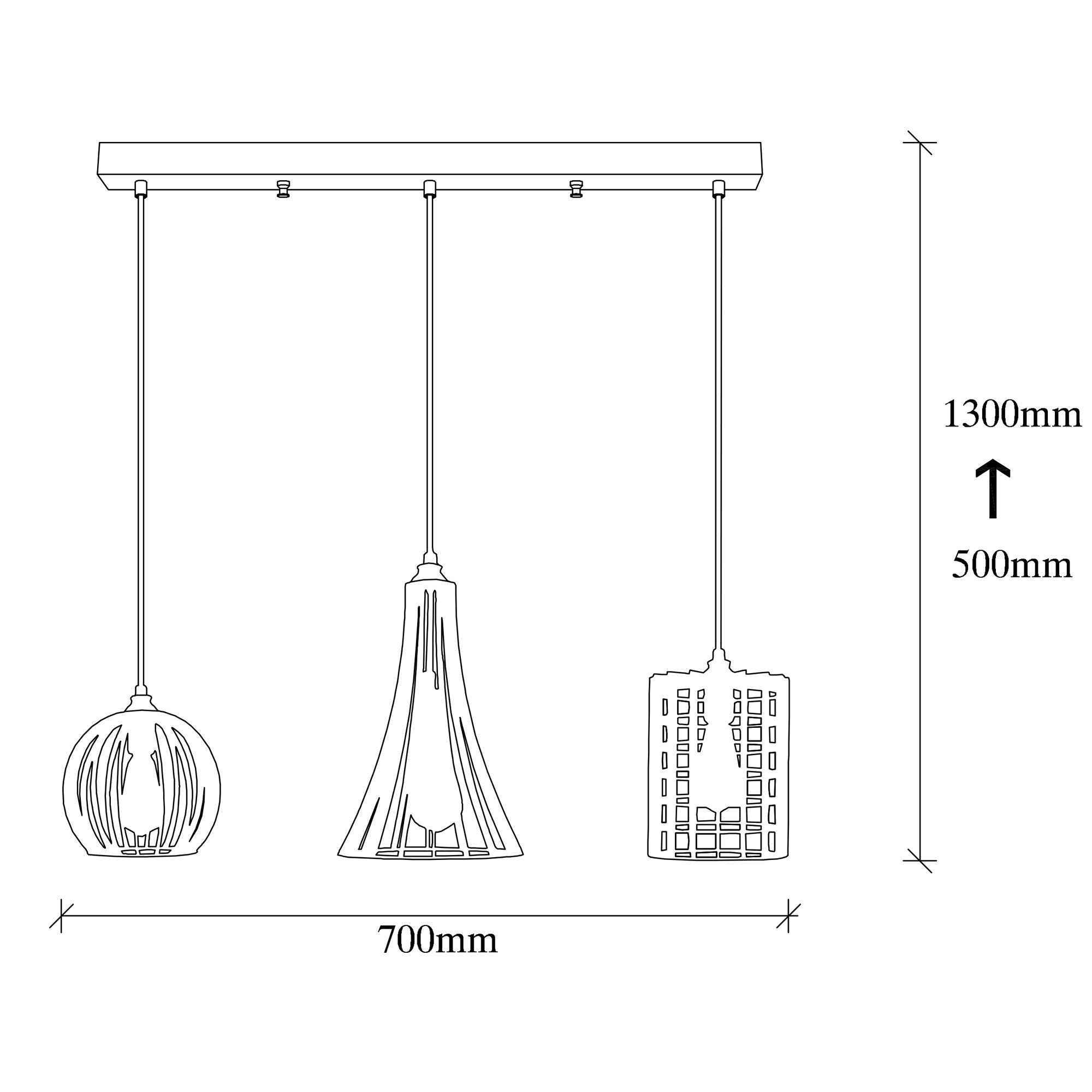Candeeiro de Teto Industrial Preto, Corpo de Metal, 70 x 23 cm, Altura 130 cm, Ajustável, 3 x E27 Máx. 40 W, Design Elegante para Espaços Modernos, IP20