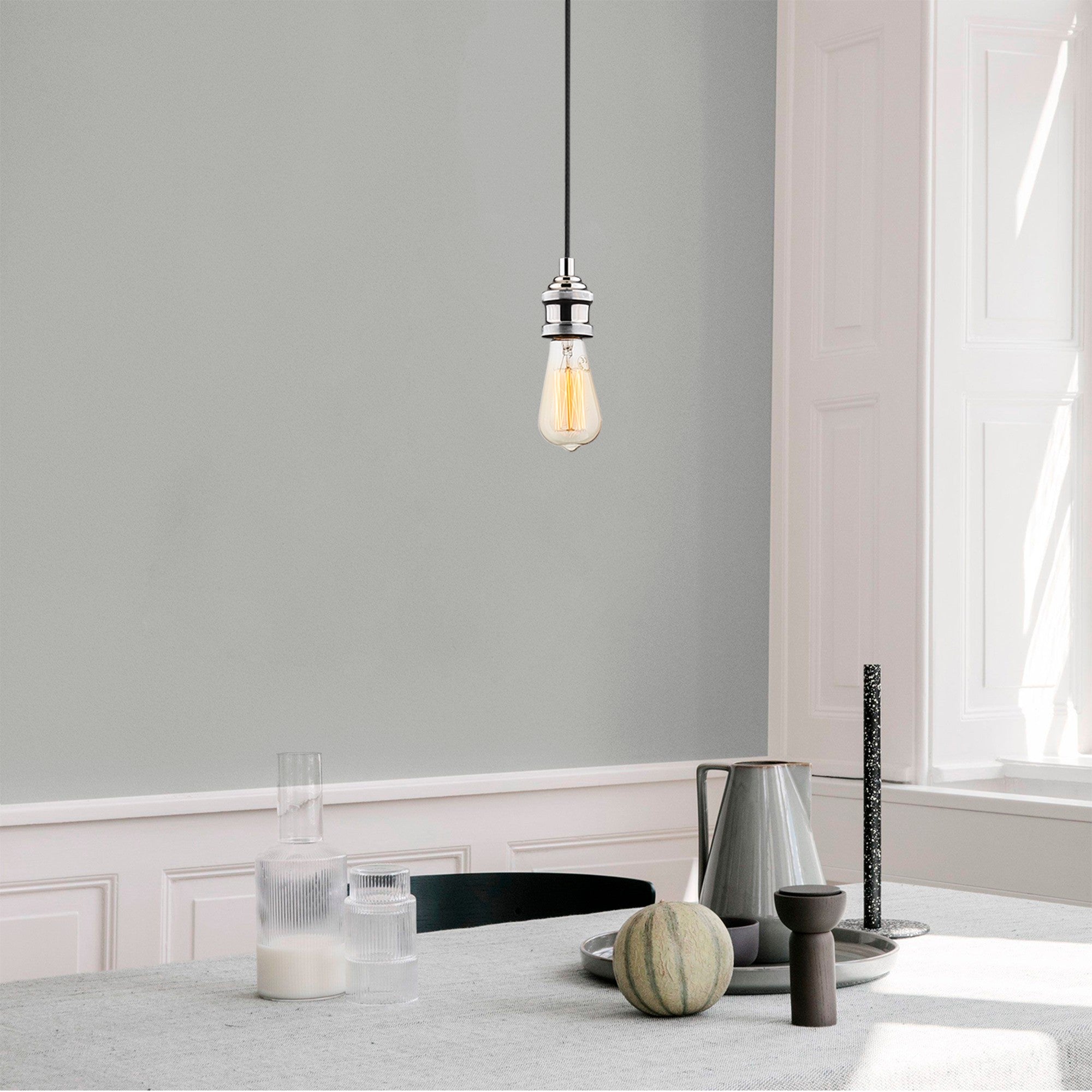 Candeeiro de Teto Cromado – 102 cm de Altura – Prata – Metal