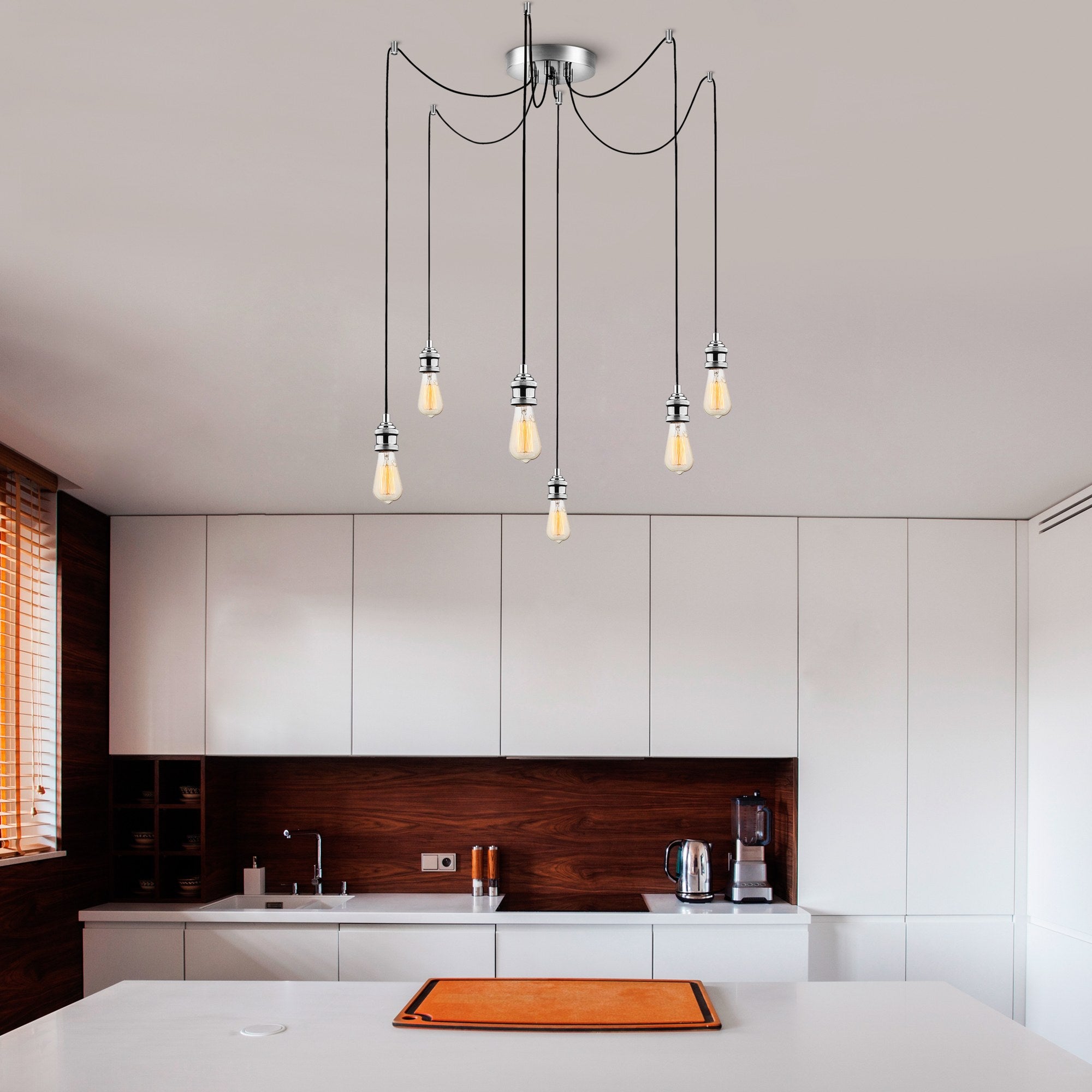 Candeeiro de Teto – 126 cm de Diâmetro – Cromo – Metal