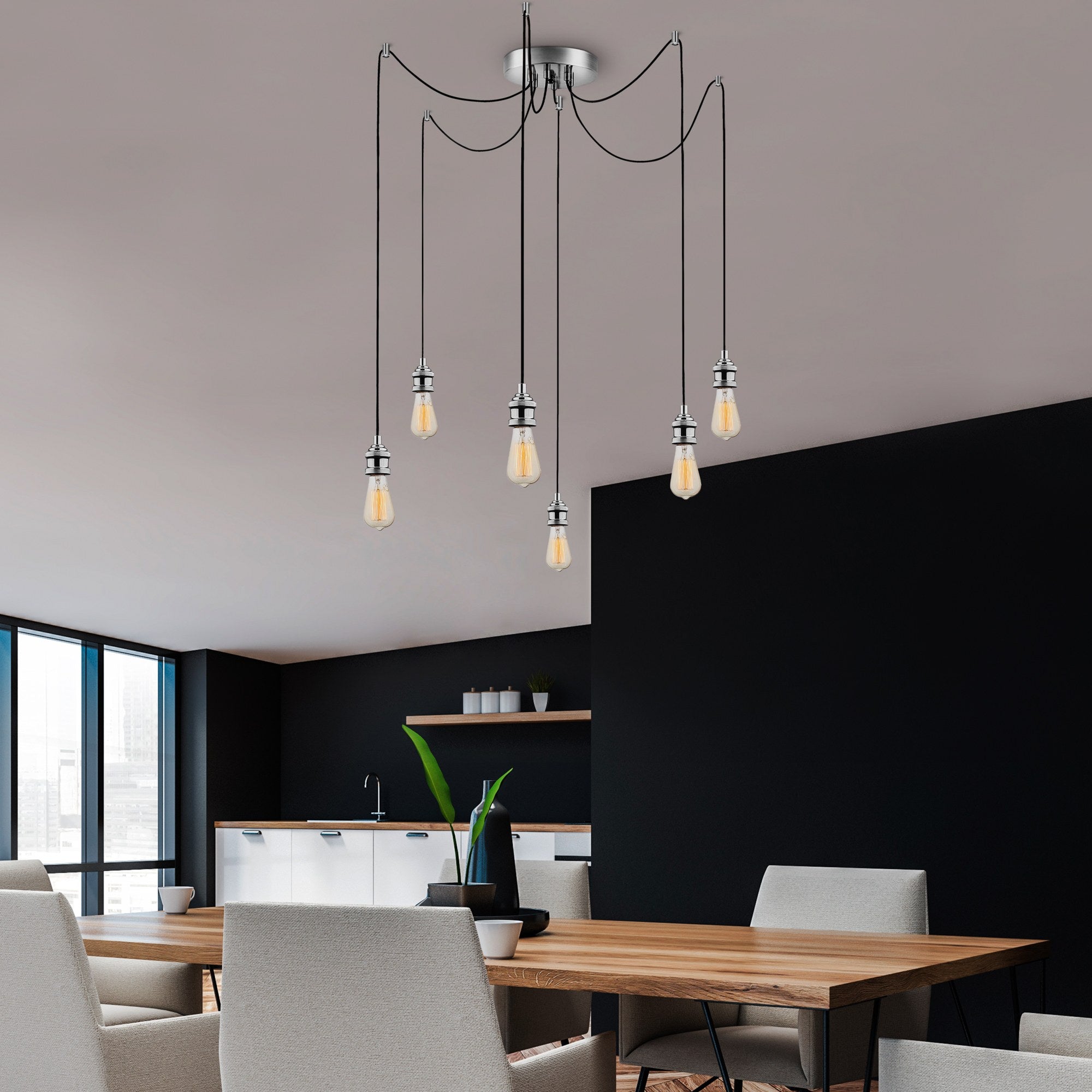 Candeeiro de Teto – 126 cm de Diâmetro – Cromo – Metal