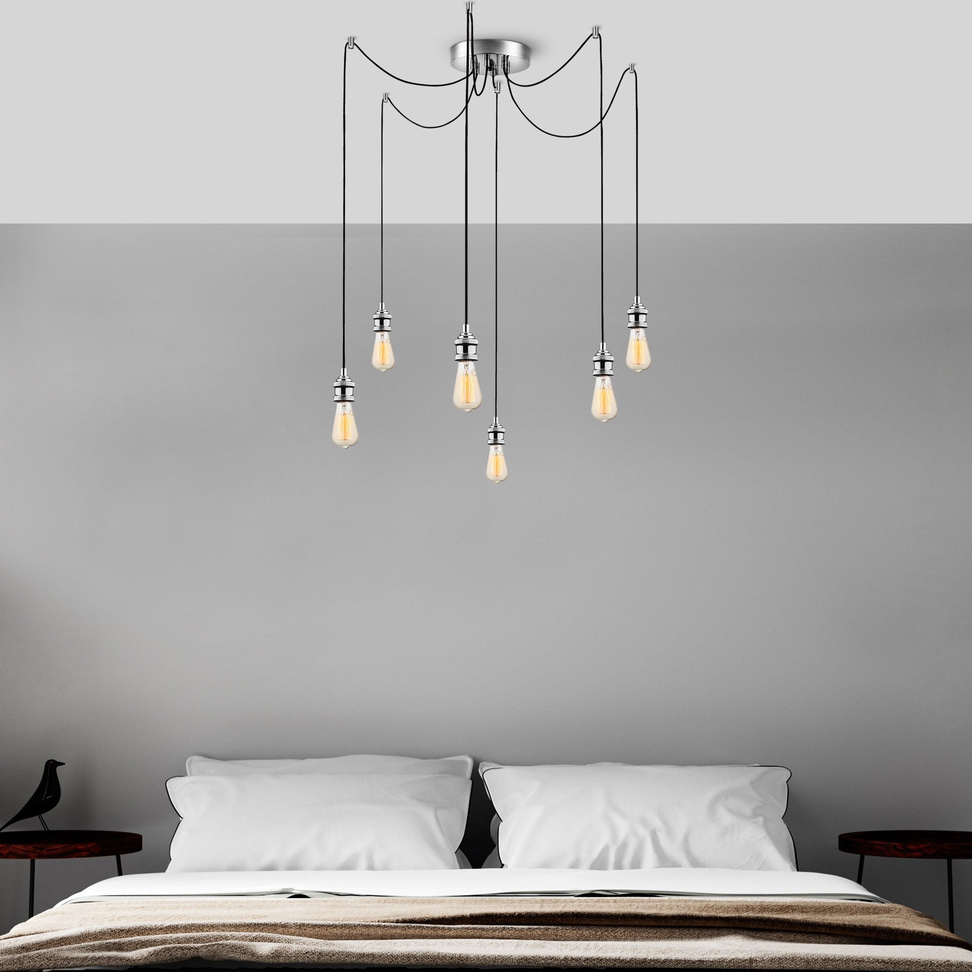 Candeeiro de Teto – 126 cm de Diâmetro – Cromo – Metal