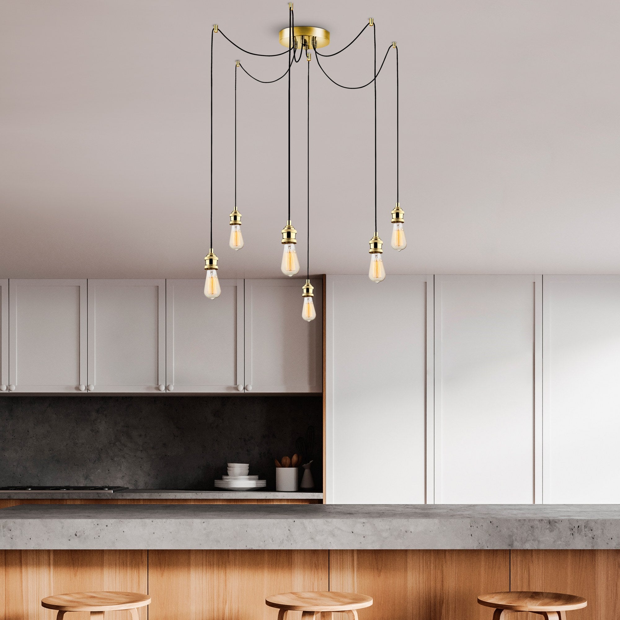 Candeeiro de Teto – 126 cm de Diâmetro – Dourado – Metal