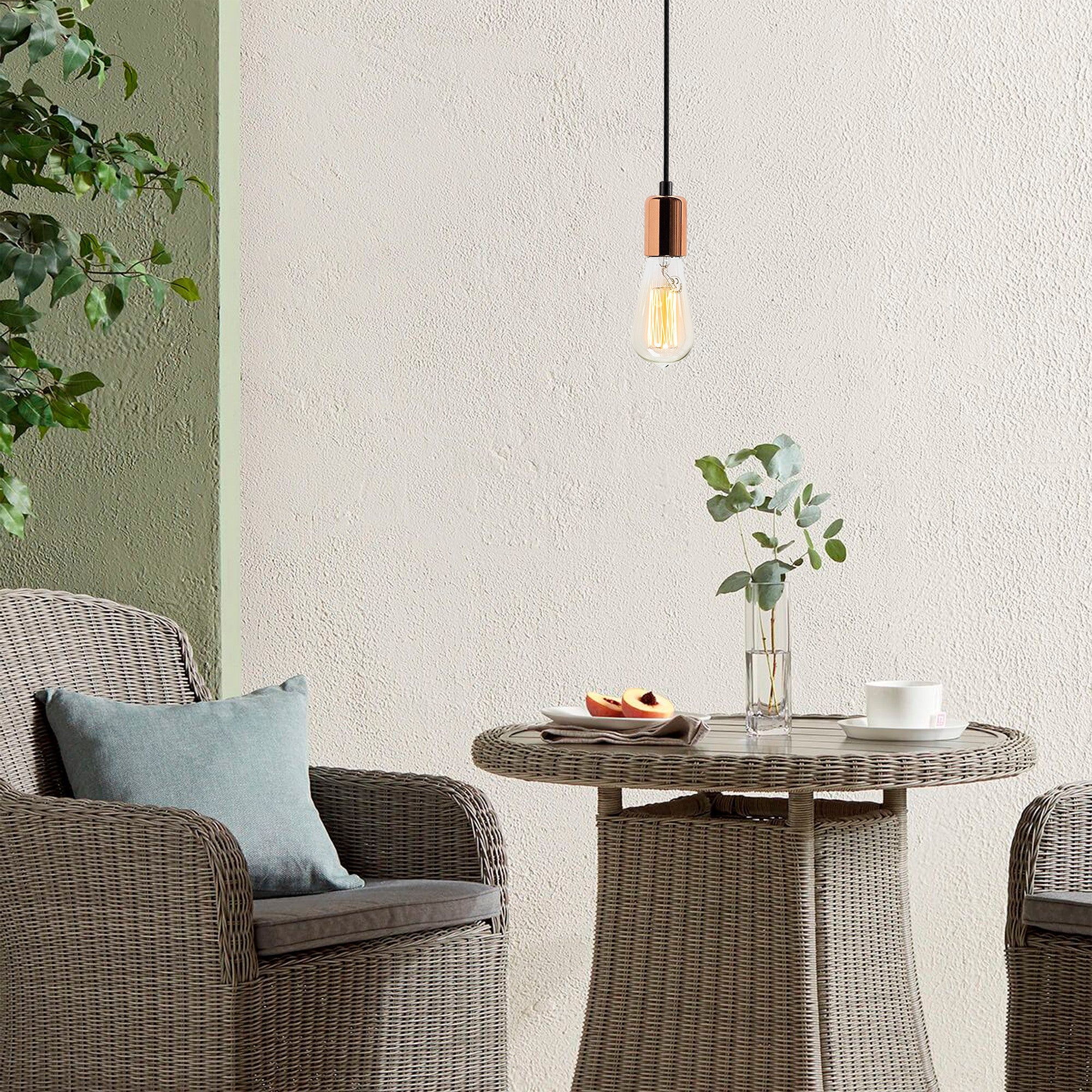 Candeeiro de Teto Elegante de Cobre, Altura Ajustável 102 cm, Diâmetro 6 cm | Corpo de Metal, Soquete E27, Design Glamour Nostálgico | Perfeito para Interiores Modernos