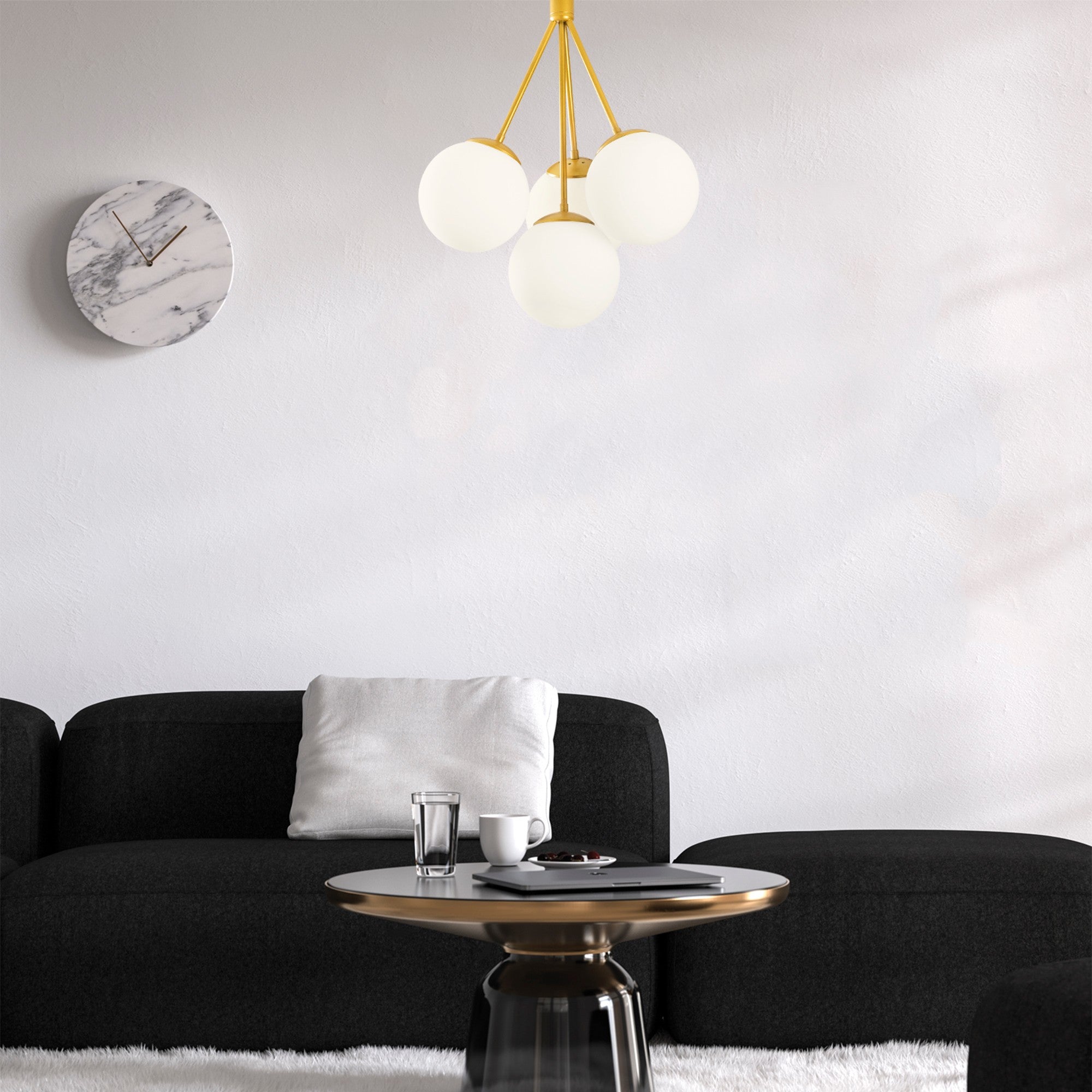 Candeeiro de Teto Dourado Elegante, Corpo em Metal, 57 cm de Diâmetro, 66 cm de Altura | 4 x E27 Máx. 40 W | Design Escandinavo Moderno e Glamouroso para Interiores Elegantes