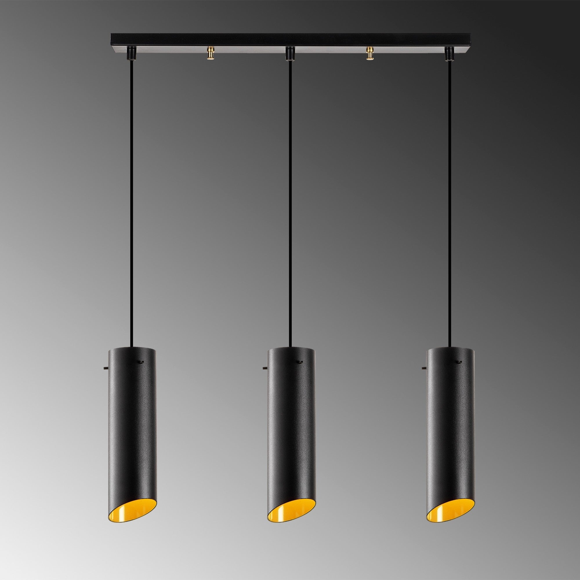 Candeeiro de Teto Industrial Moderno, Preto e Amarelo, 60 x 8 cm | Altura Ajustável, 3 x E27 máx. 40 W | Iluminação Elegante para Casa e Escritório