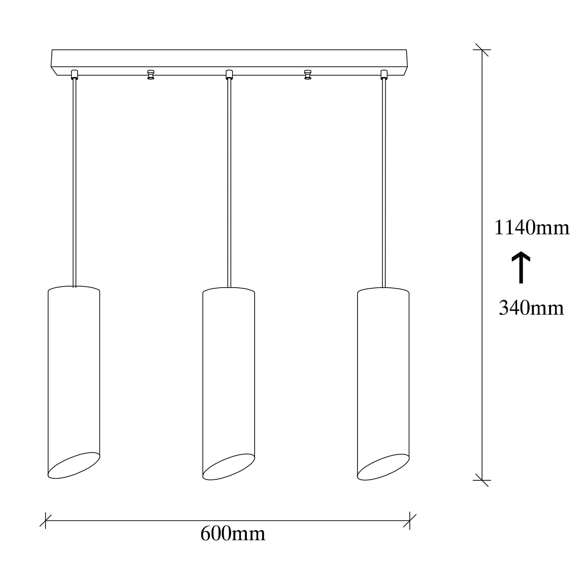 Candeeiro de Teto Industrial Moderno, Preto e Amarelo, 60 x 8 cm | Altura Ajustável, 3 x E27 máx. 40 W | Iluminação Elegante para Casa e Escritório