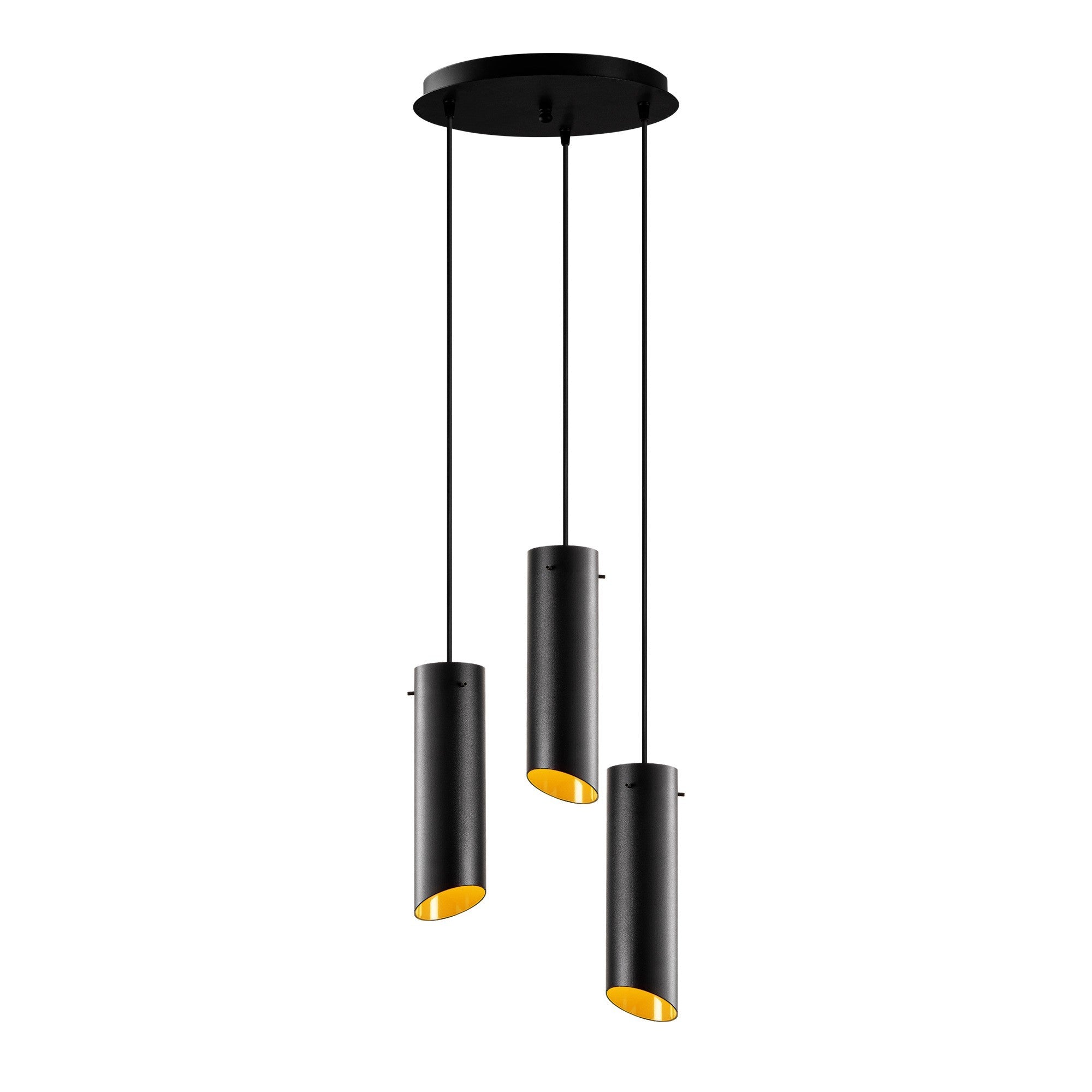 Candeeiro de Teto Industrial Moderno, Preto e Amarelo, 35 cm de Diâmetro, 114 cm de Altura | Ajustável, 3 x E27 máx. 40 W | Iluminação Elegante para Casa e Escritório