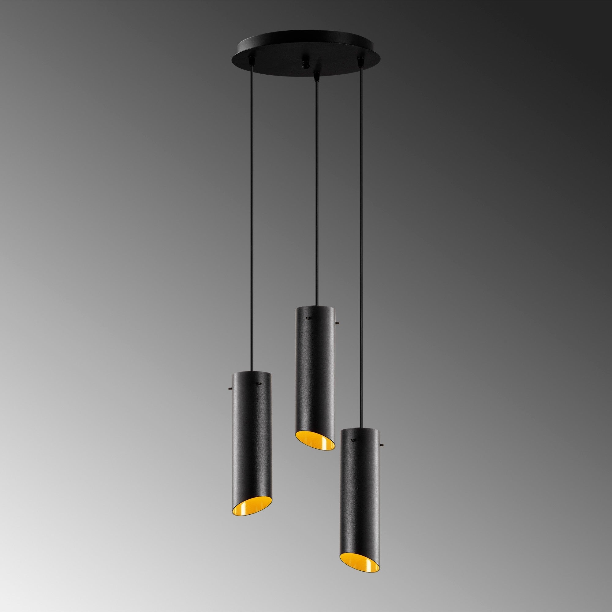 Candeeiro de Teto Industrial Moderno, Preto e Amarelo, 35 cm de Diâmetro, 114 cm de Altura | Ajustável, 3 x E27 máx. 40 W | Iluminação Elegante para Casa e Escritório